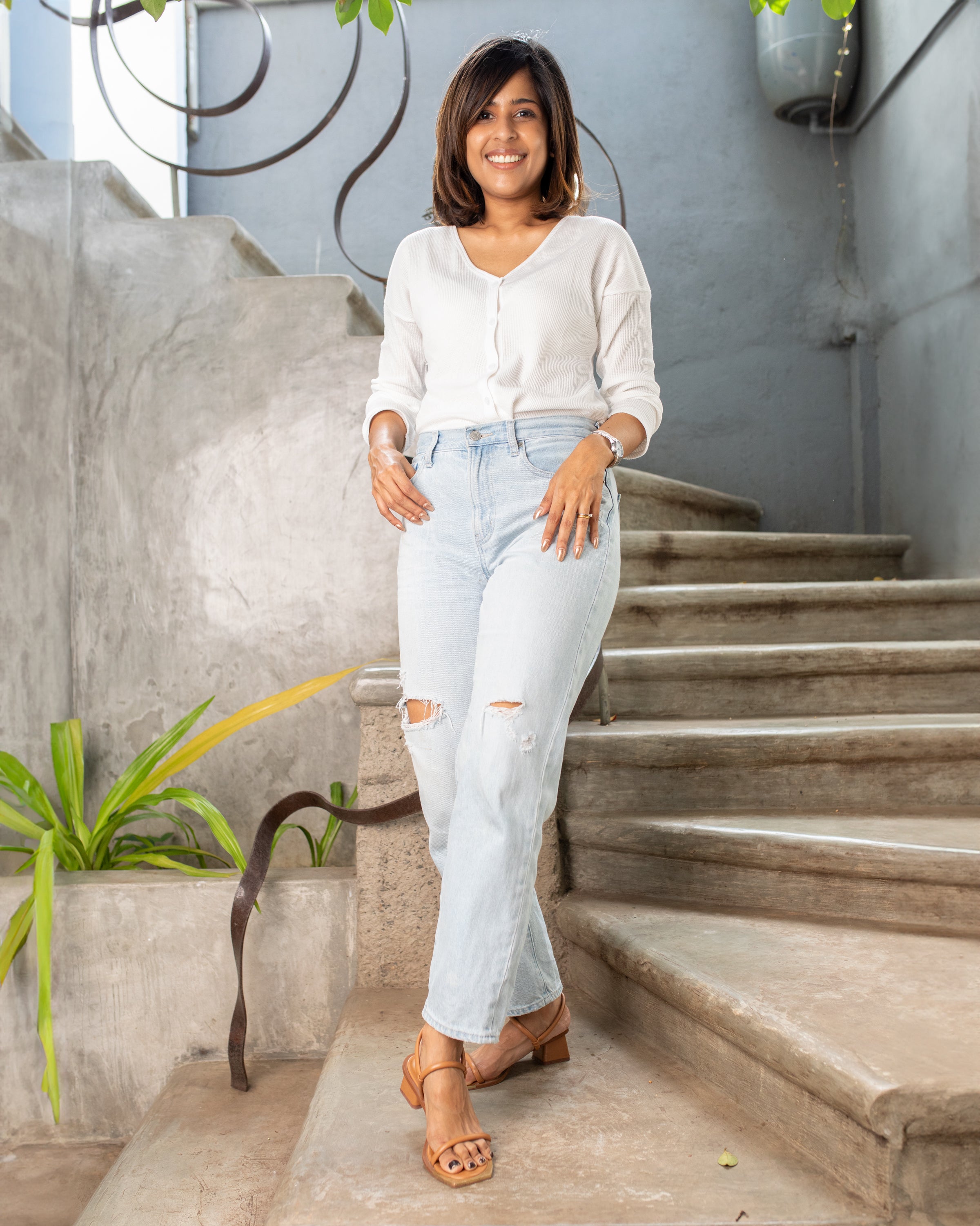 Liyanna Knitteed Workwear Top-White