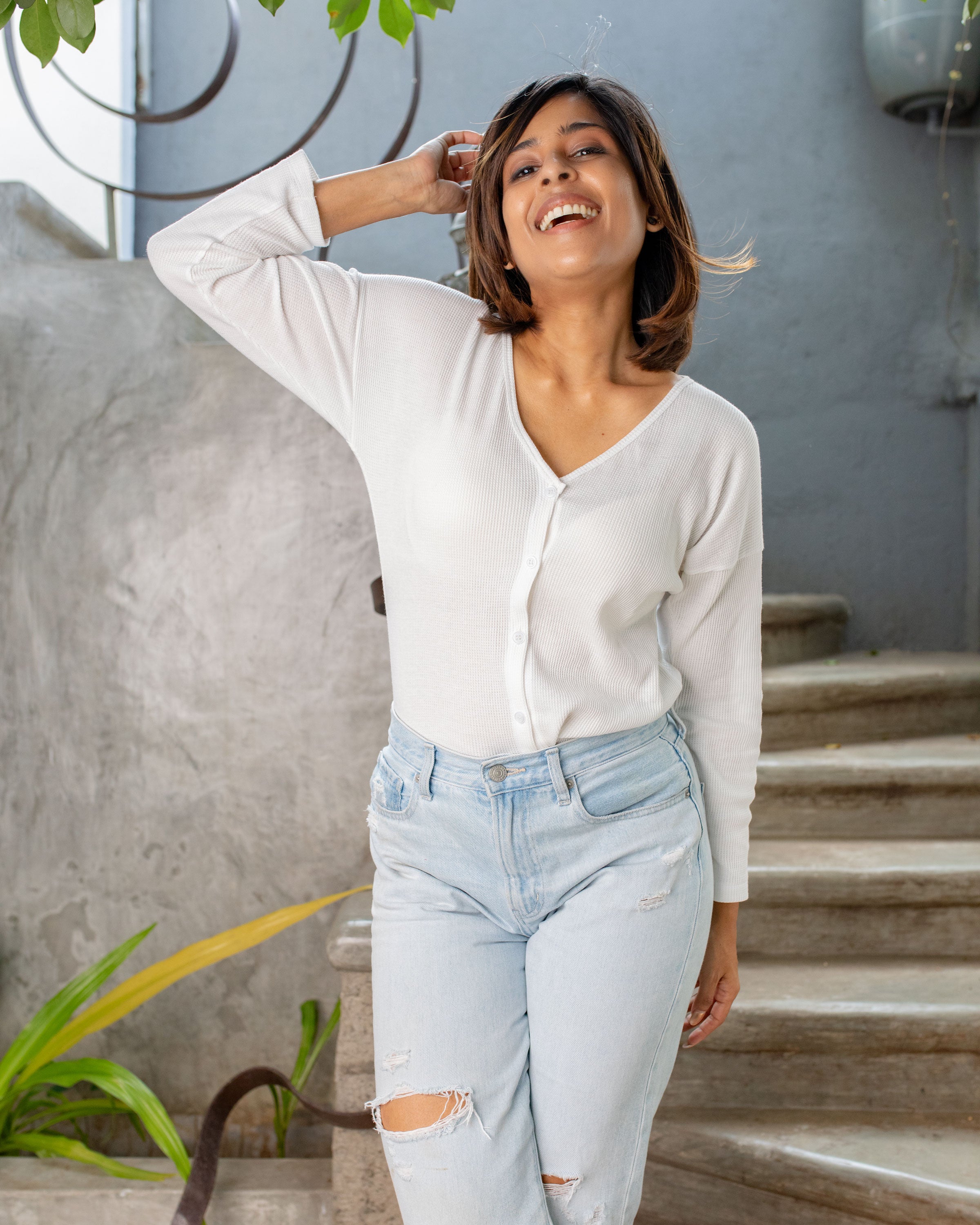 Liyanna Knitteed Workwear Top-White