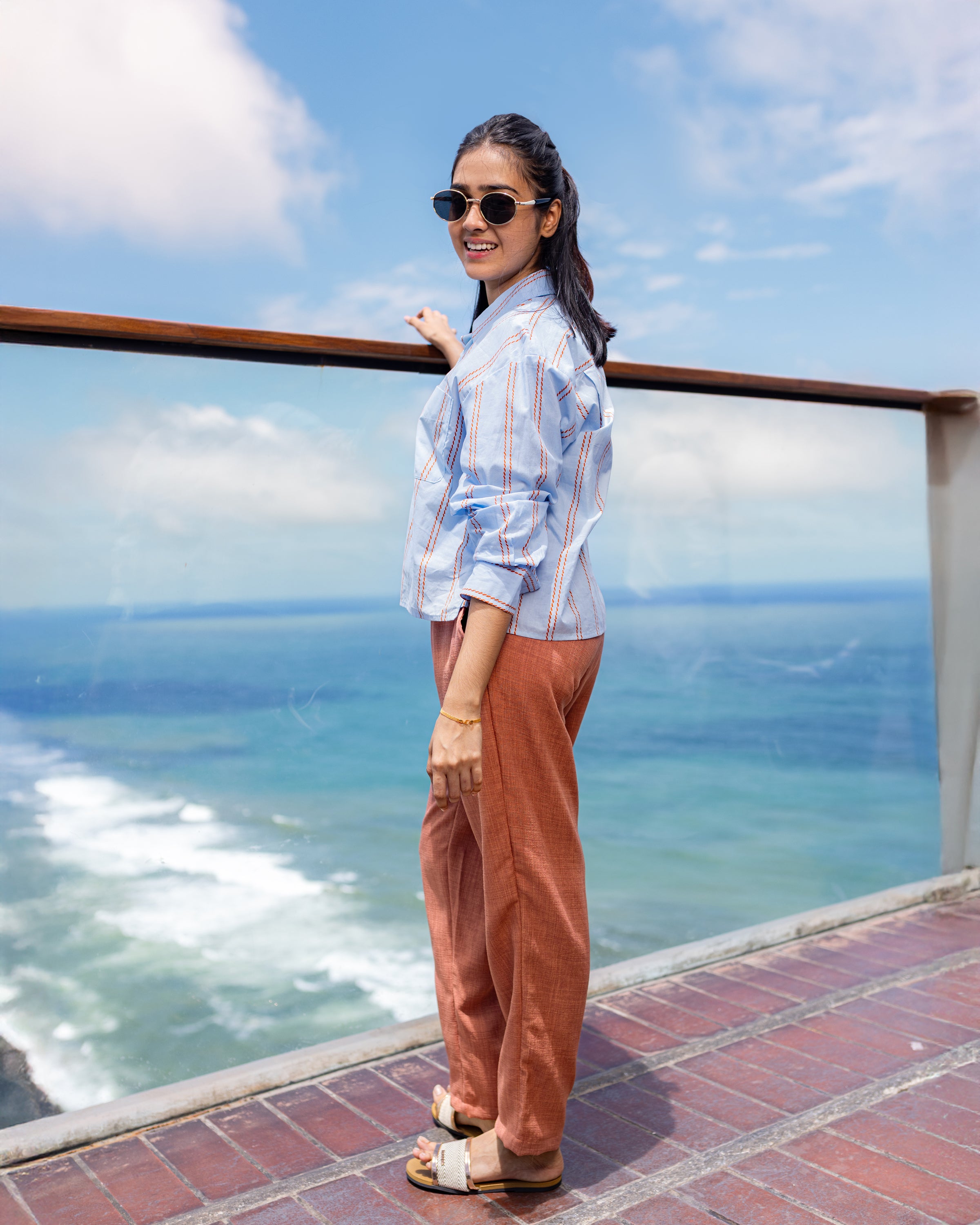 Ami Slip On Pant - Peach Linen