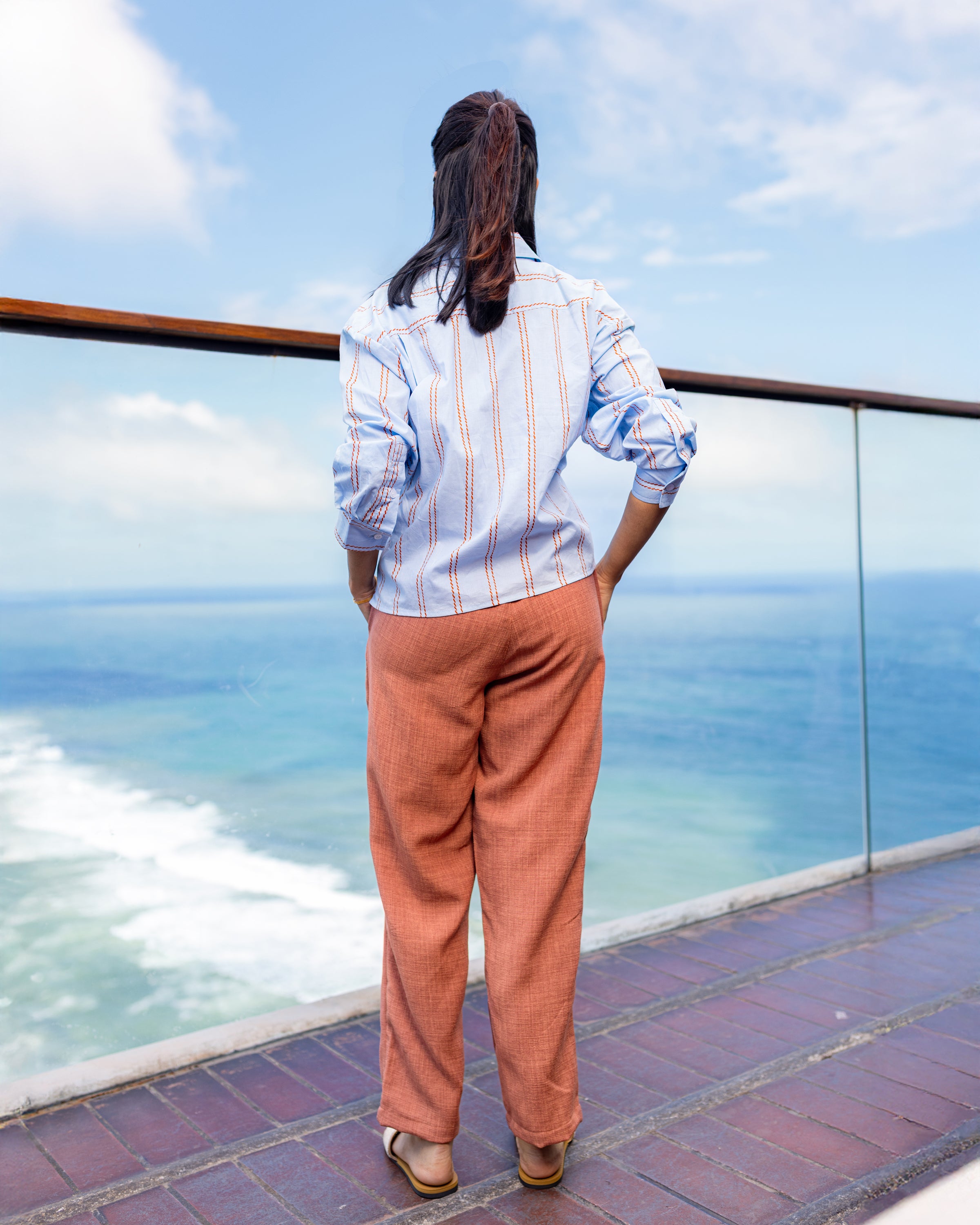 Mei Oversized Cropped Shirt - Blue Stripe