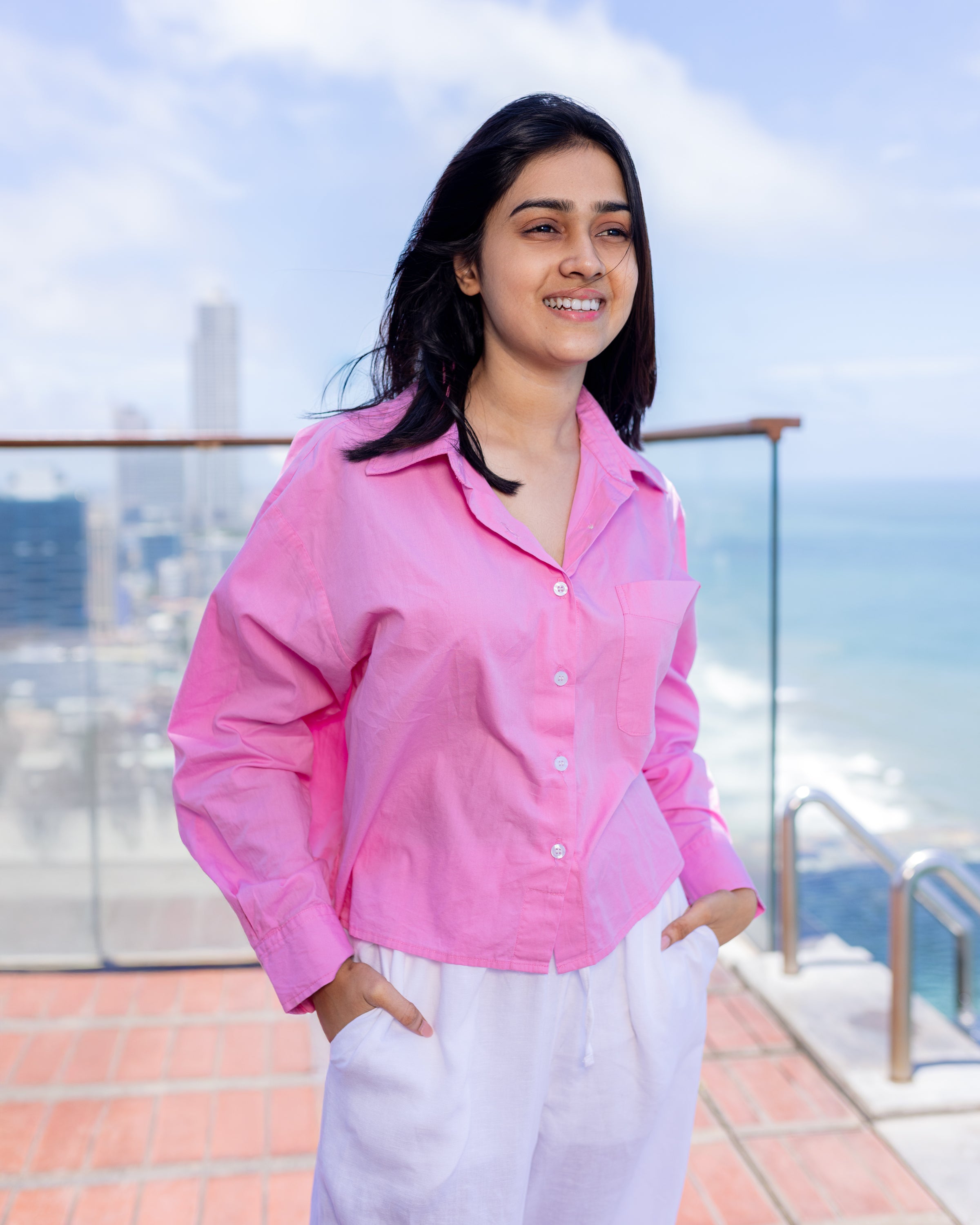 Mei Oversized Cropped Shirt - Pink