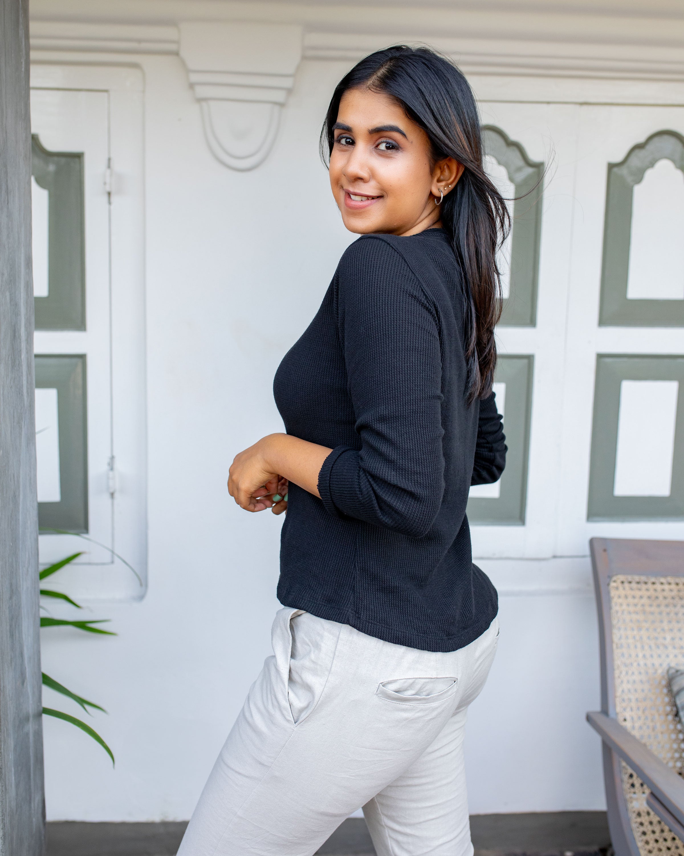 Maeve Knitted Workwear Top- Black