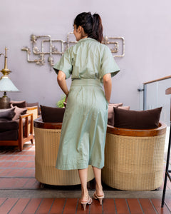 Dahlia Cotton Pleated Midi Dress - Sage Green