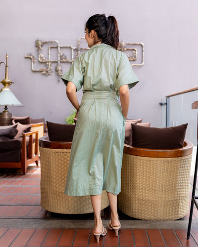 Dahlia Cotton Pleated Midi Dress - Sage Green
