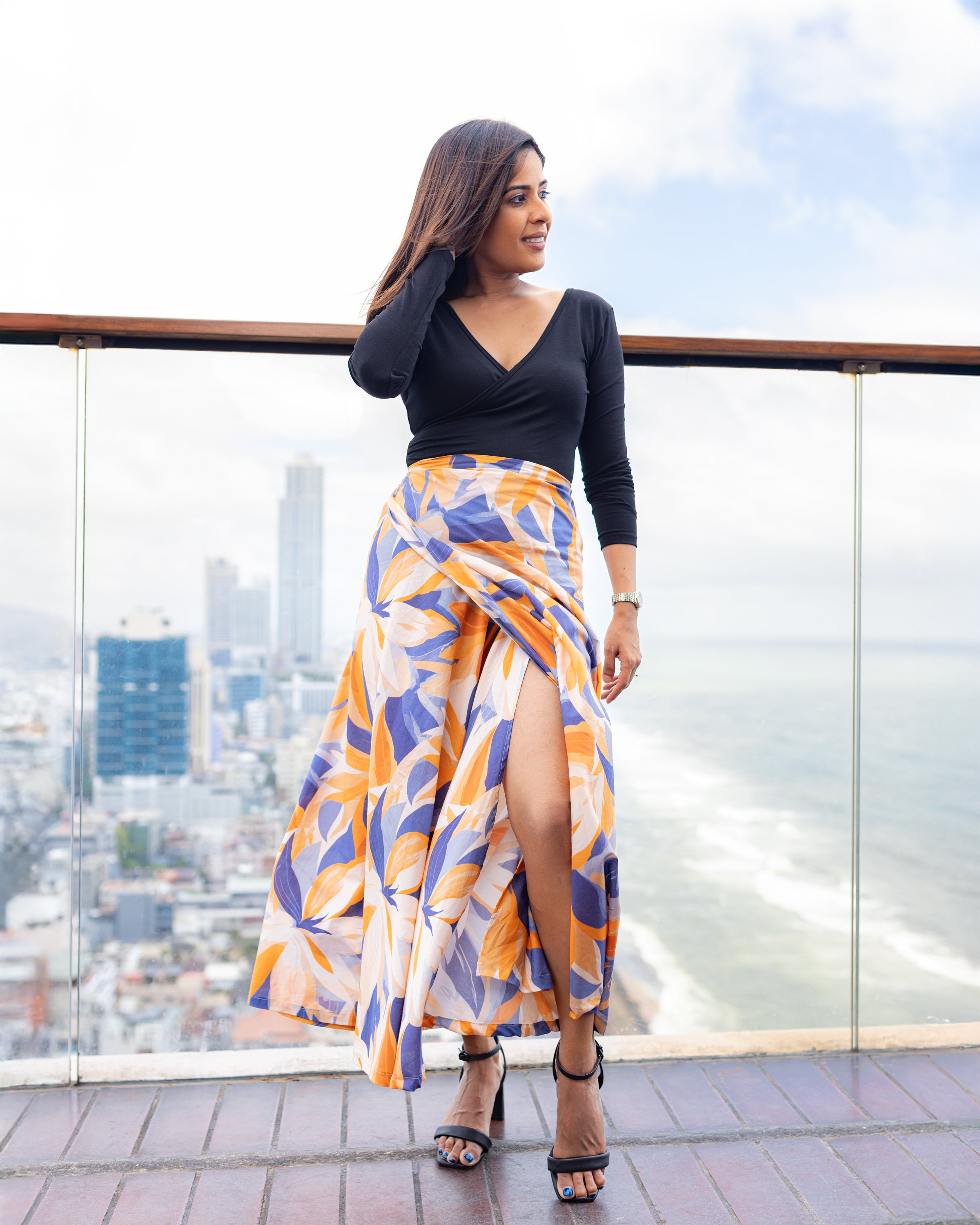 Florita Wrap Skirt - Orange Printed