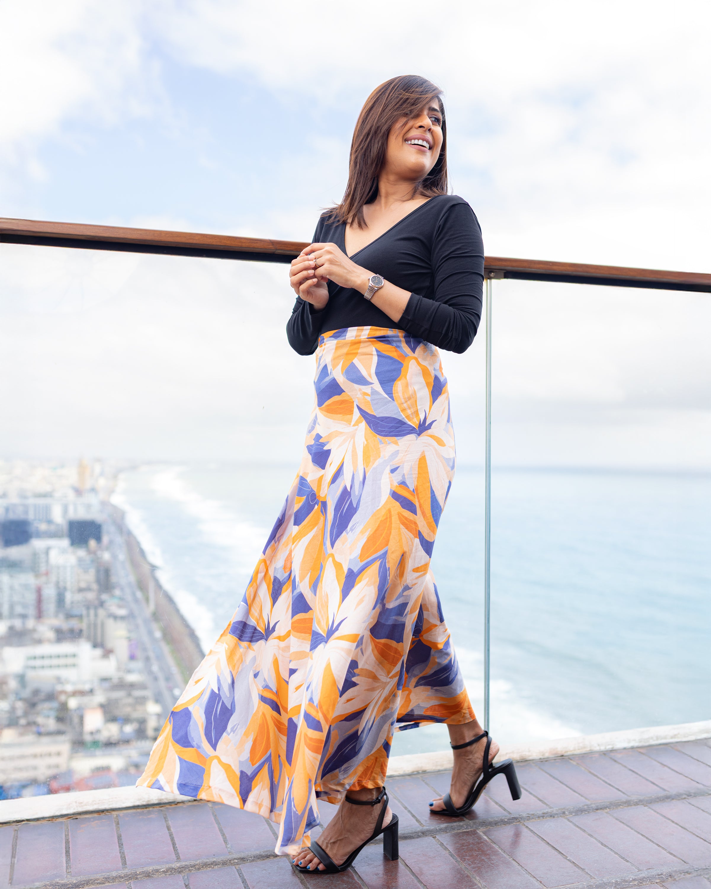 Florita Wrap Skirt - Orange Printed