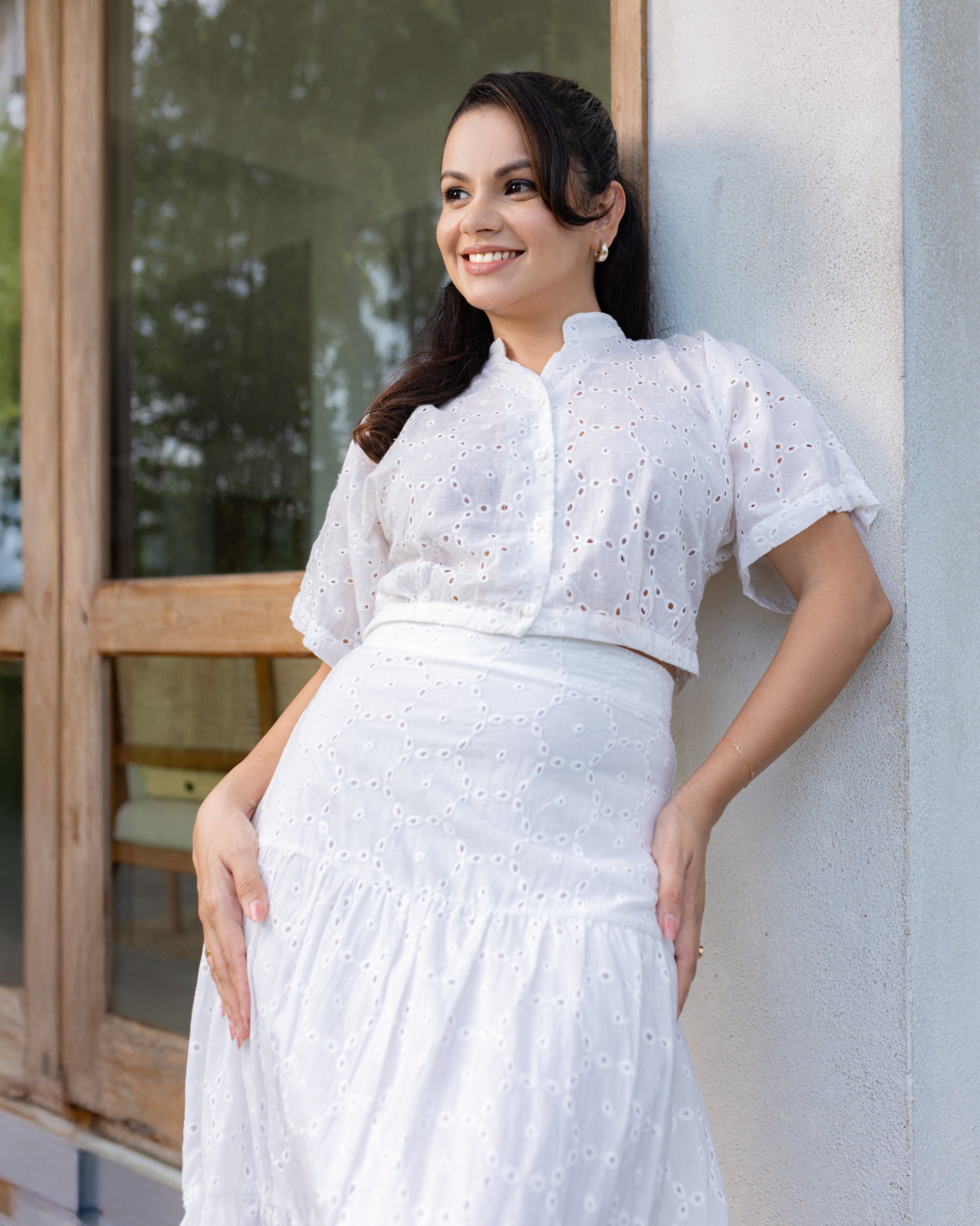 Stalee Cutlon Button Down Crop Top - White