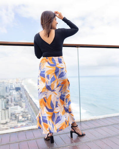 Florita Wrap Skirt - Orange Printed