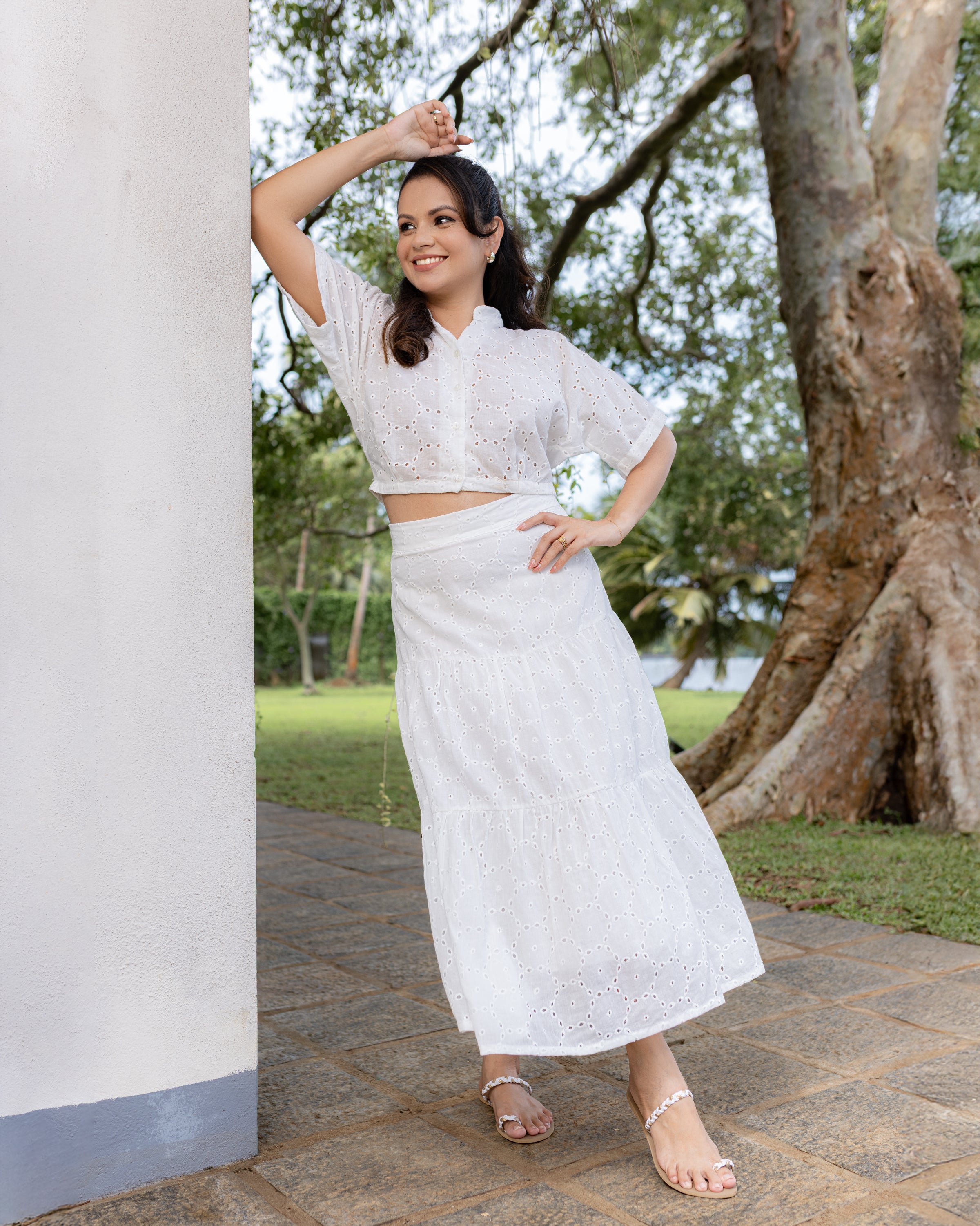 Stalee cutlon flare Skirt - White