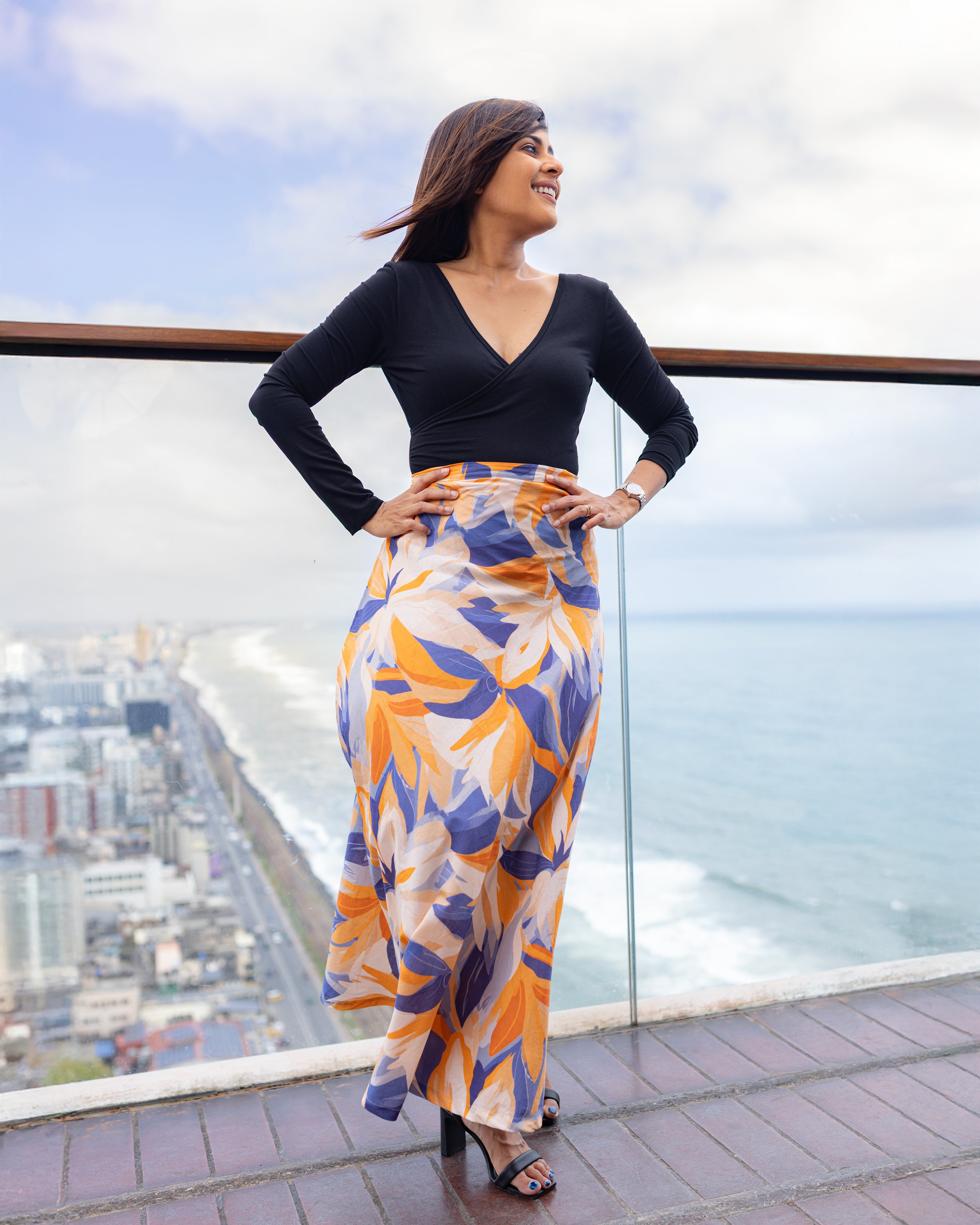 Florita Wrap Skirt - Orange Printed