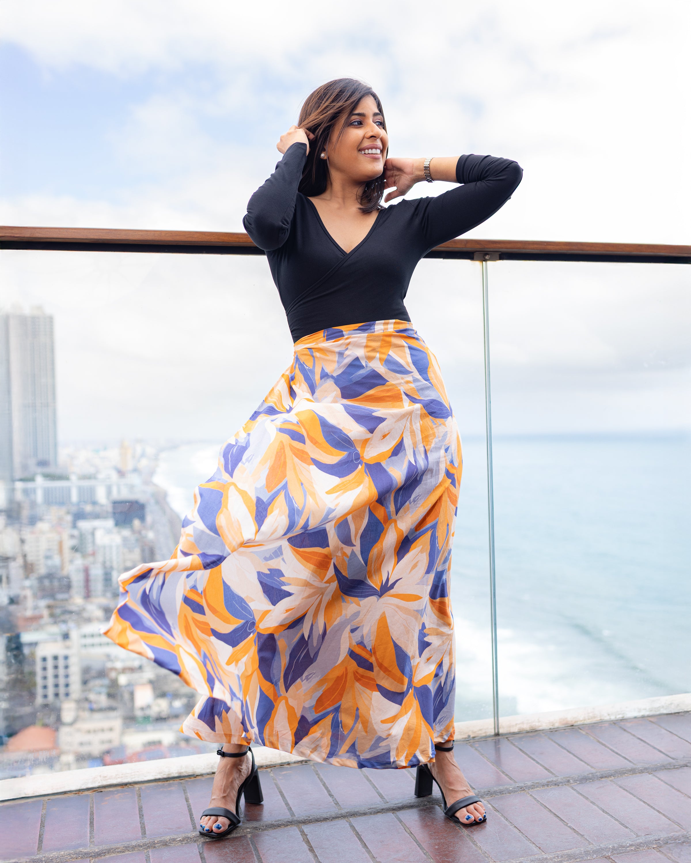 Florita Wrap Skirt - Orange Printed