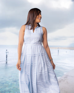 Georgia Pintuk Detail Midi Dress - Light Blue