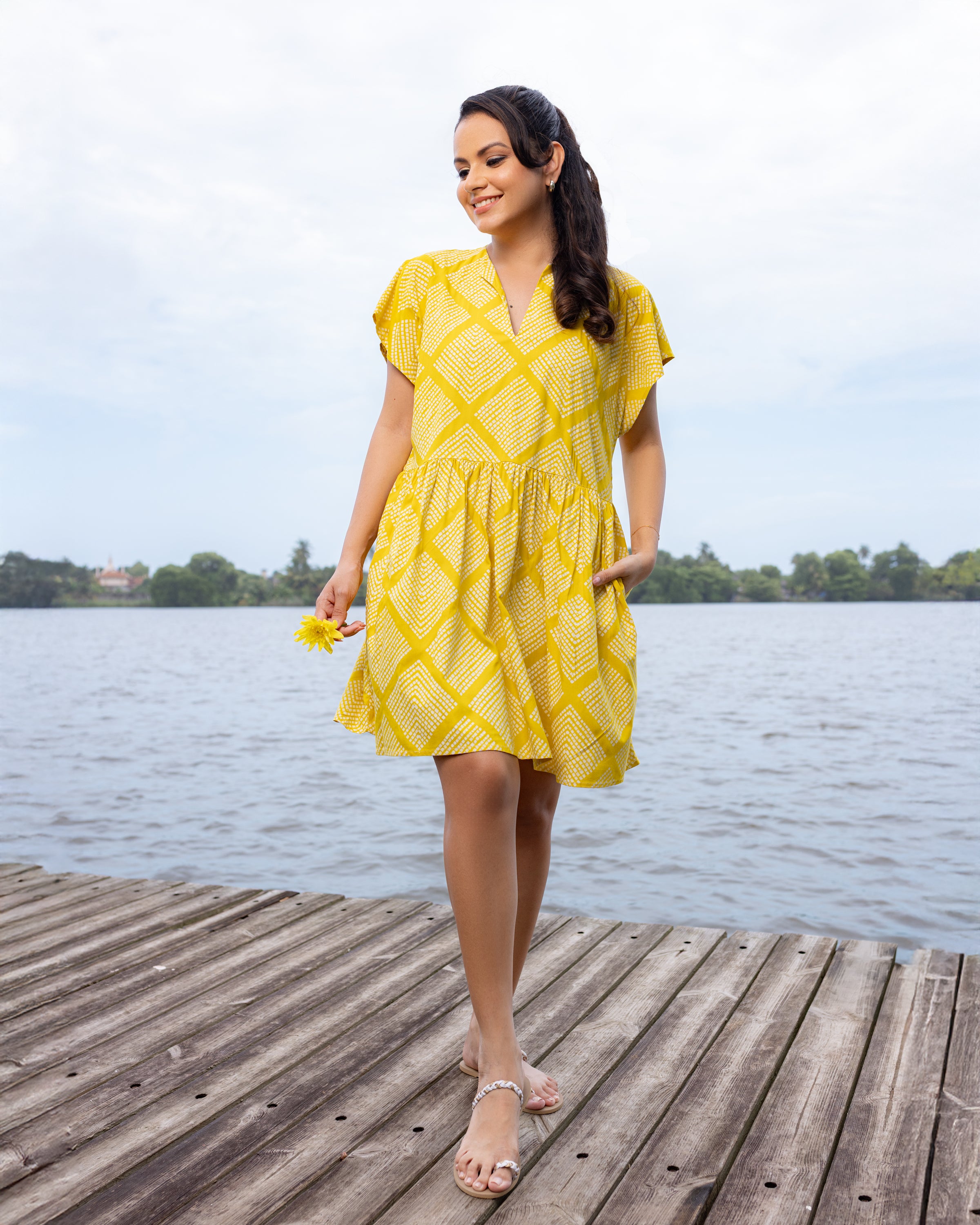 Tia Printed Mini Dress - Yellow