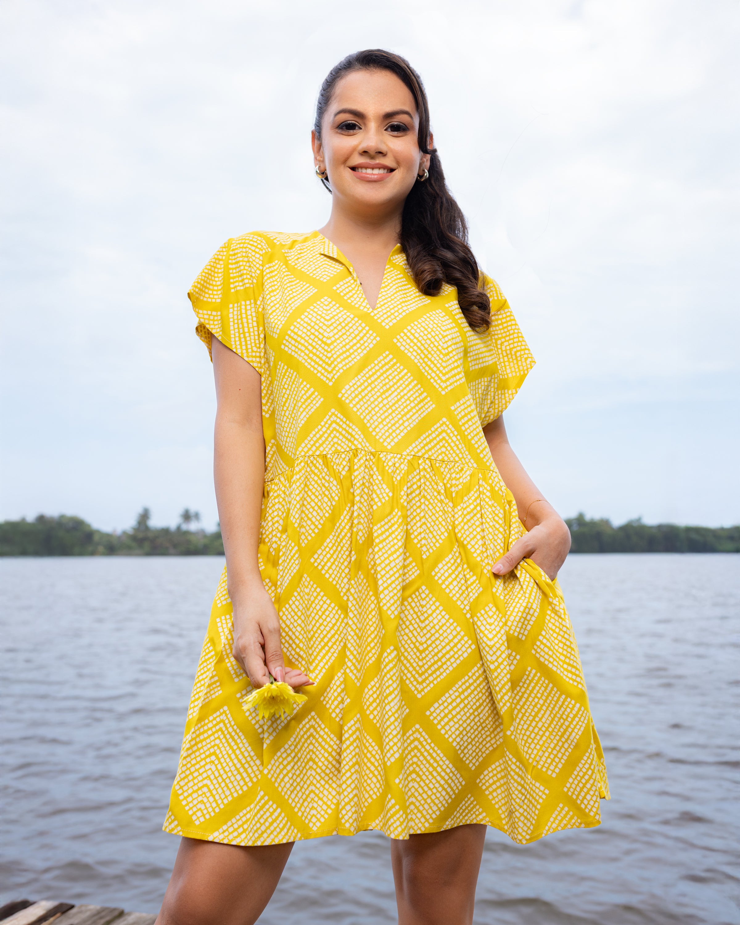 Tia Printed Mini Dress - Yellow