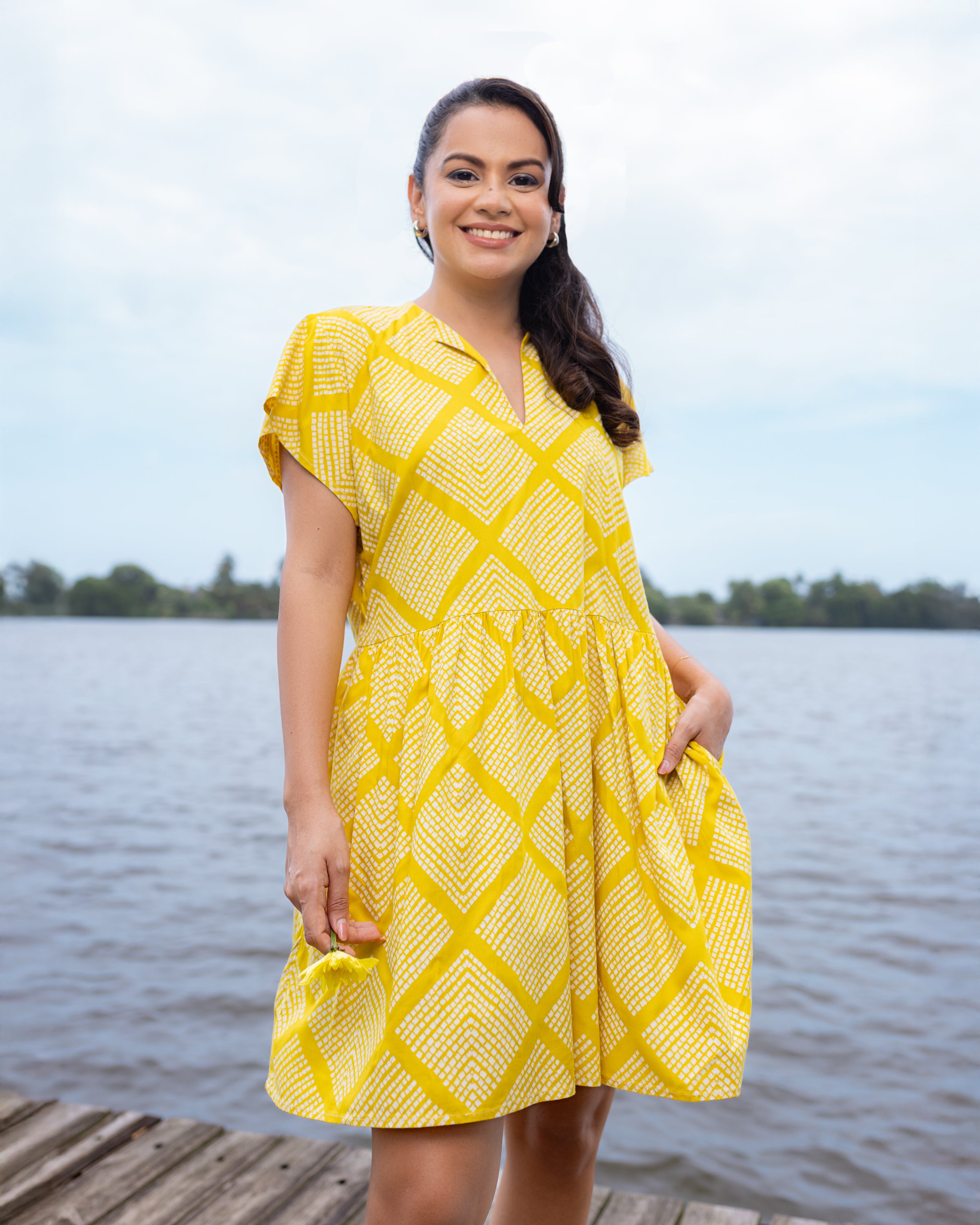 Tia Printed Mini Dress - Yellow