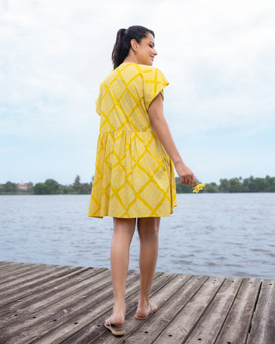 Tia Printed Mini Dress - Yellow