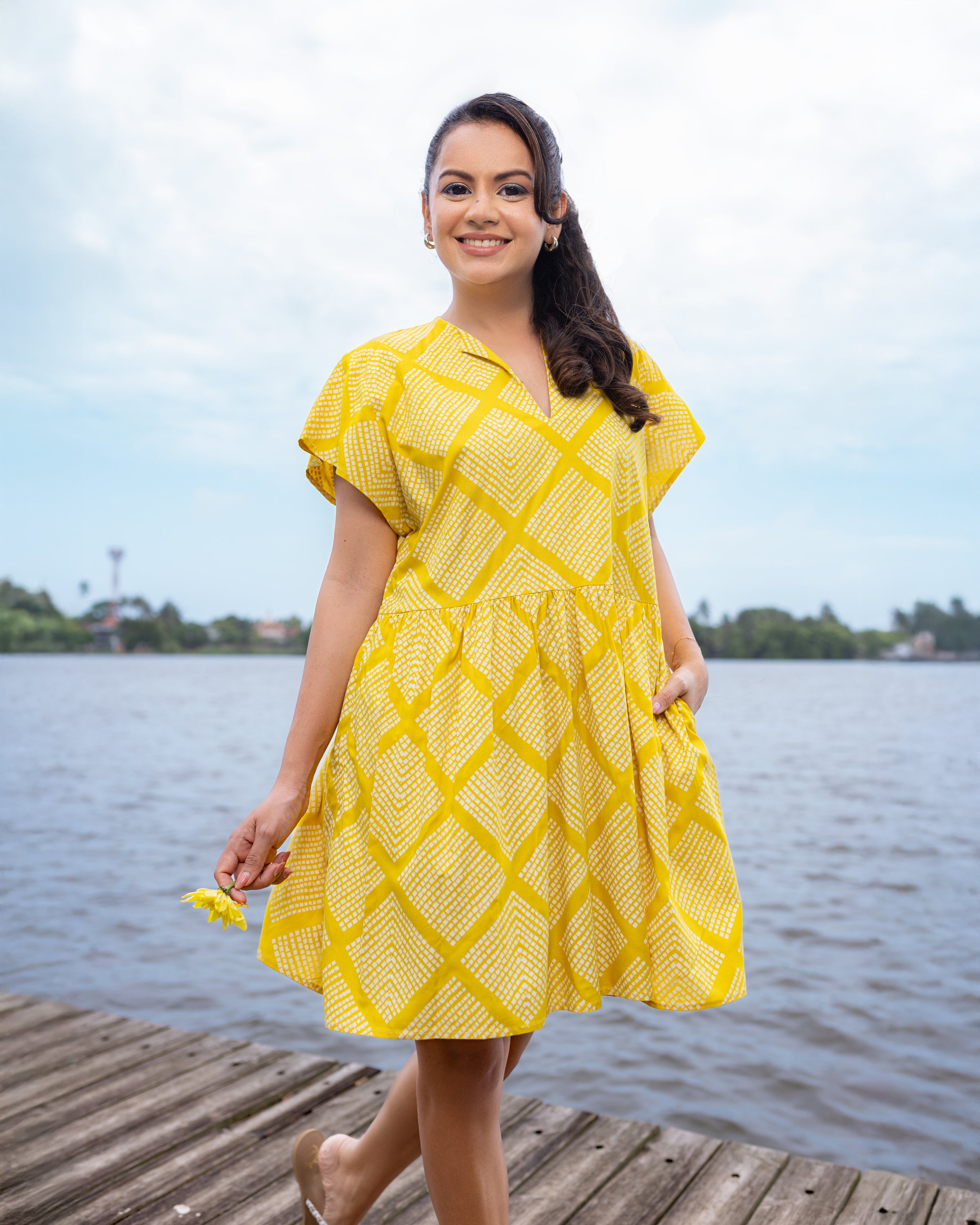 Tia Printed Mini Dress - Yellow