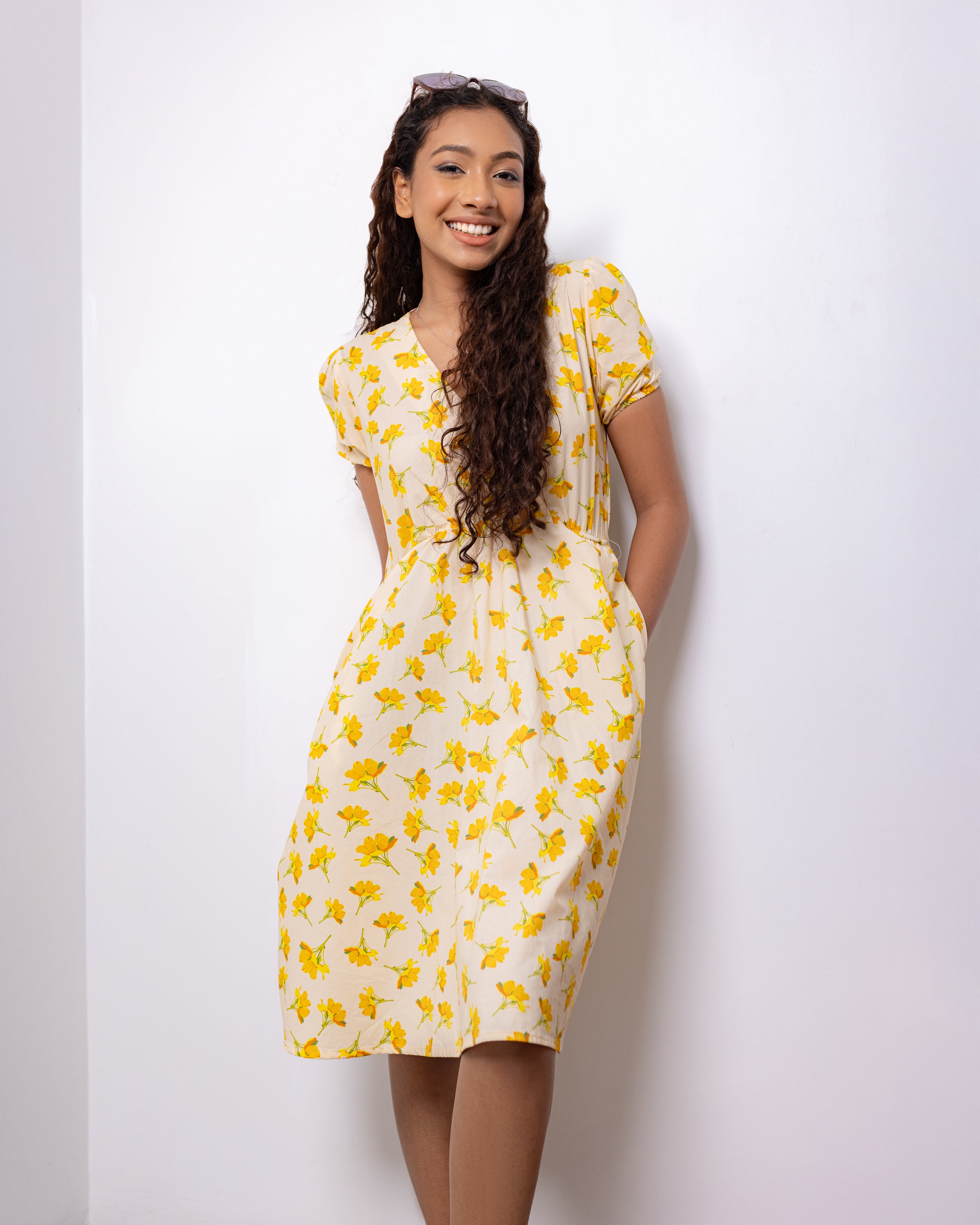 Sweet Love Midi Dress	- Yellow printed