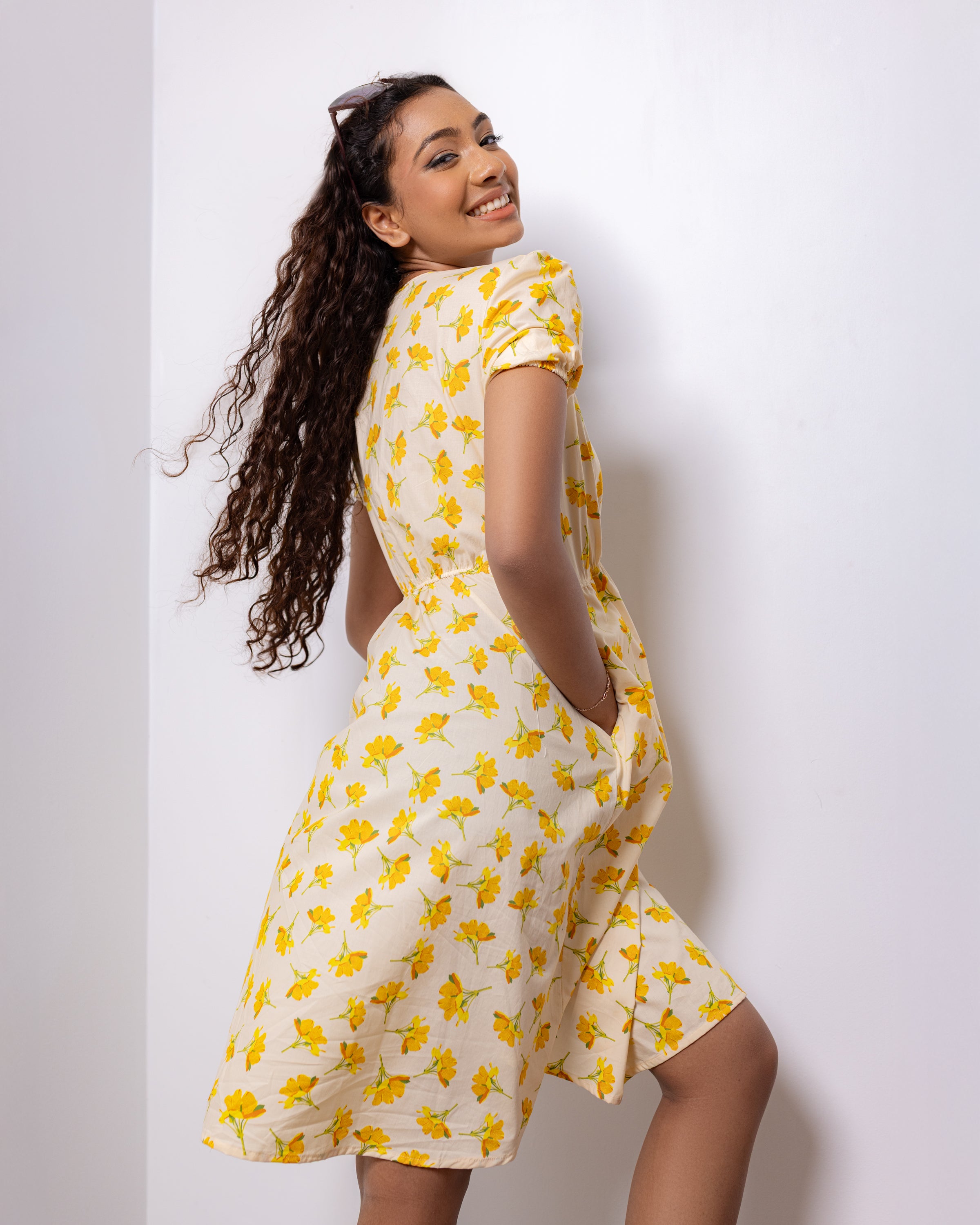 Sweet Love Midi Dress	- Yellow printed