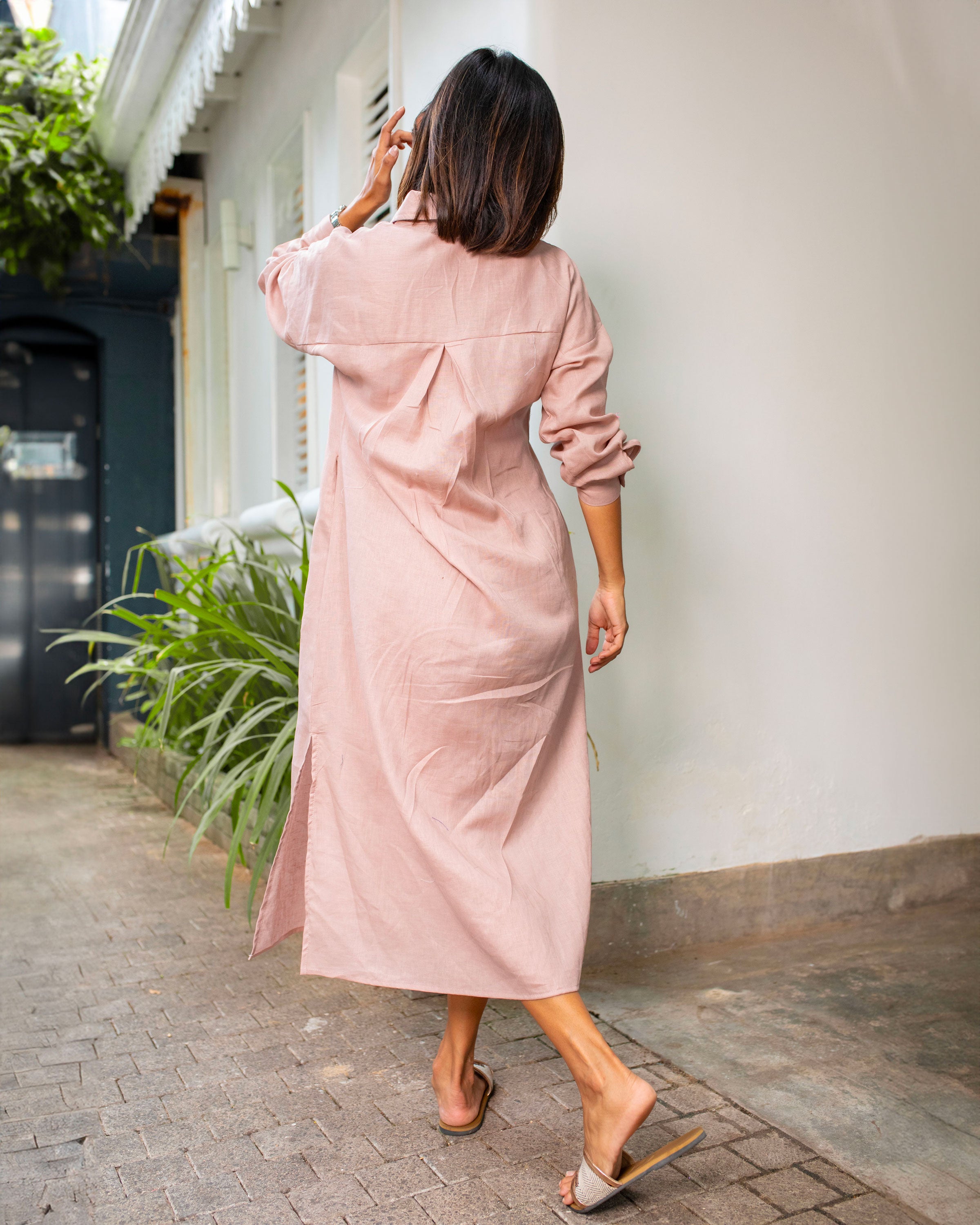 Nora Pink Linen Shirt Dress