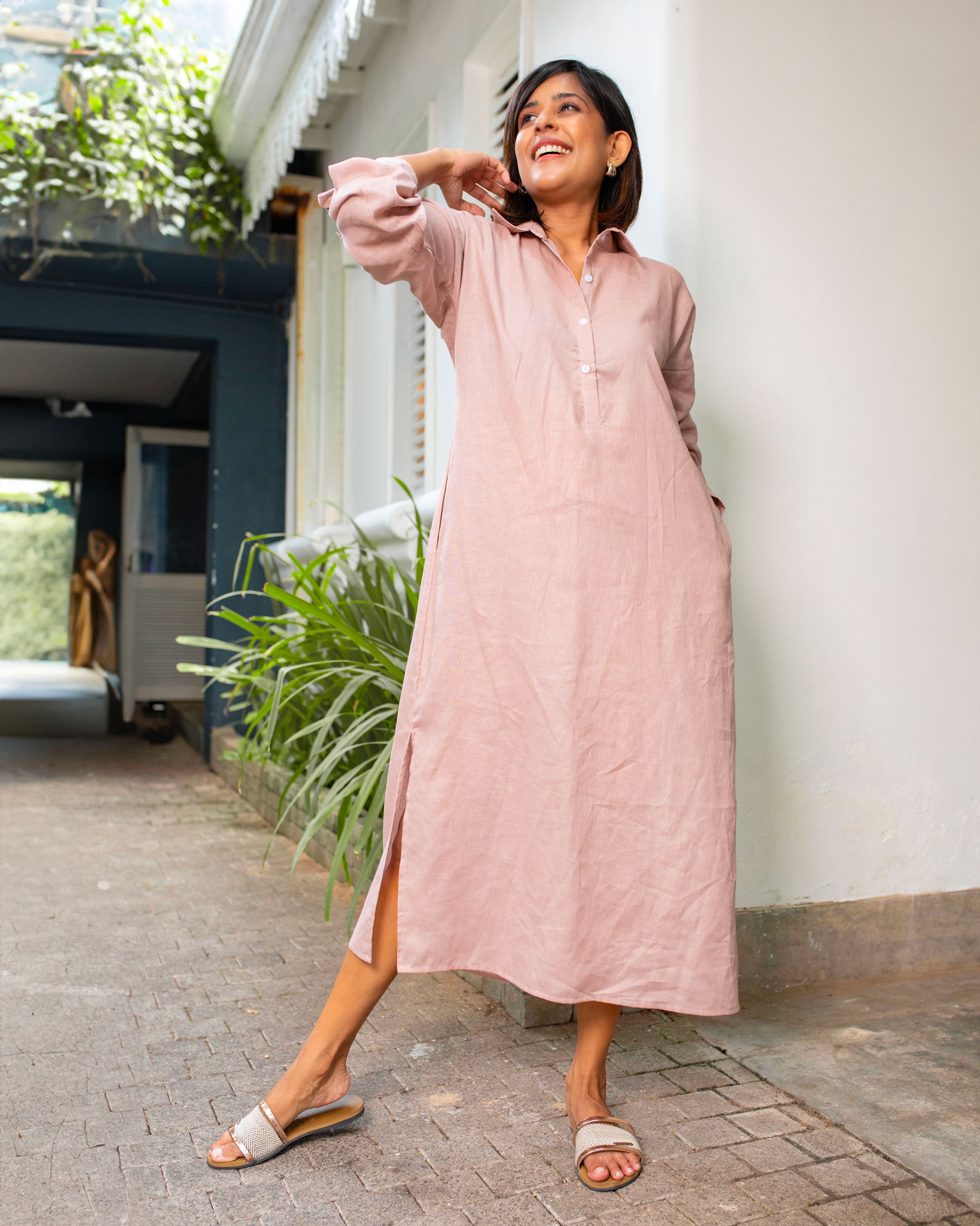 linen shirt dress maxi Frank & Eileen Rory Shirtdress in Sand 100% Linen Dry clean or hand wash (30°) Do not tumble dry or bleach Megan, One-Size Maxi Shirtdress, White