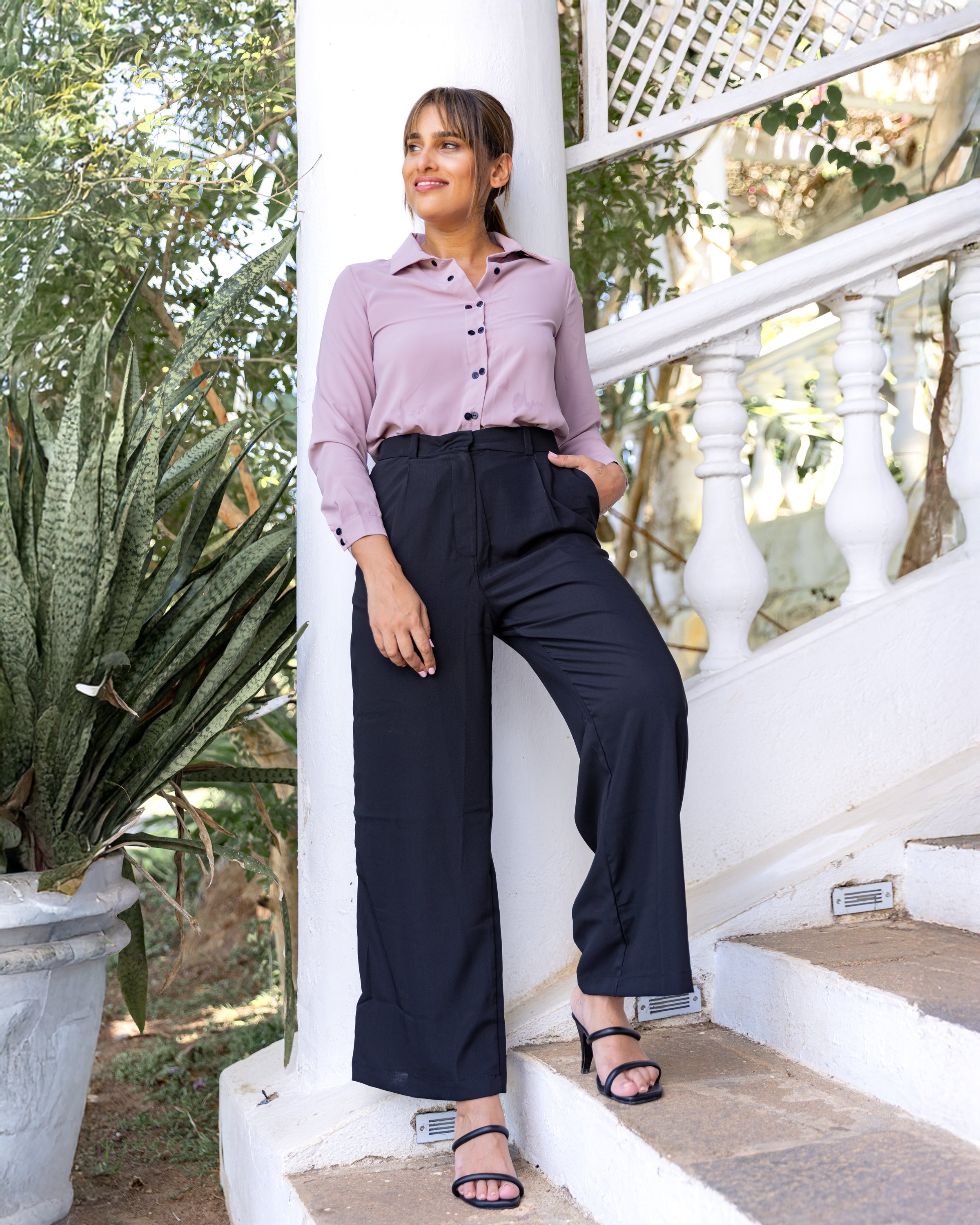 Carina Double Buttoned  Workwear Top - Purple