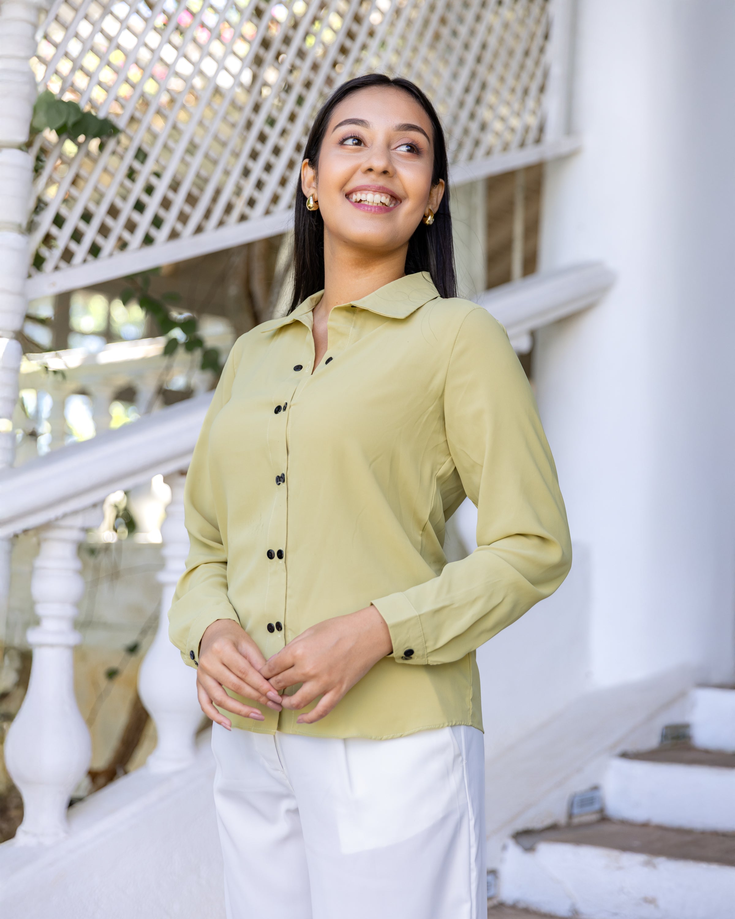 Carina Double Buttoned  Workwear Top - Green