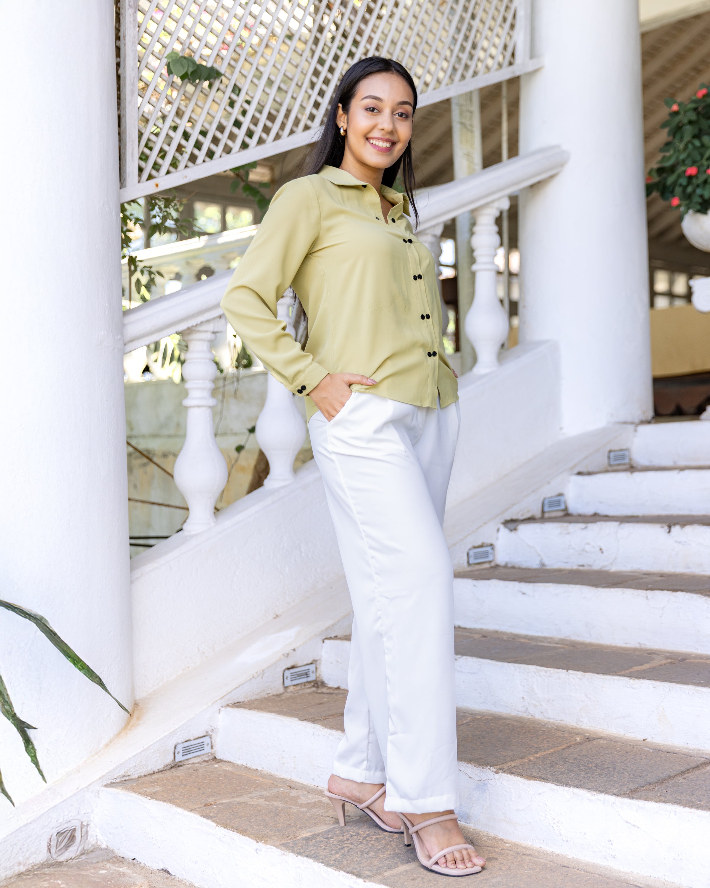 Carina Double Buttoned  Workwear Top - Green