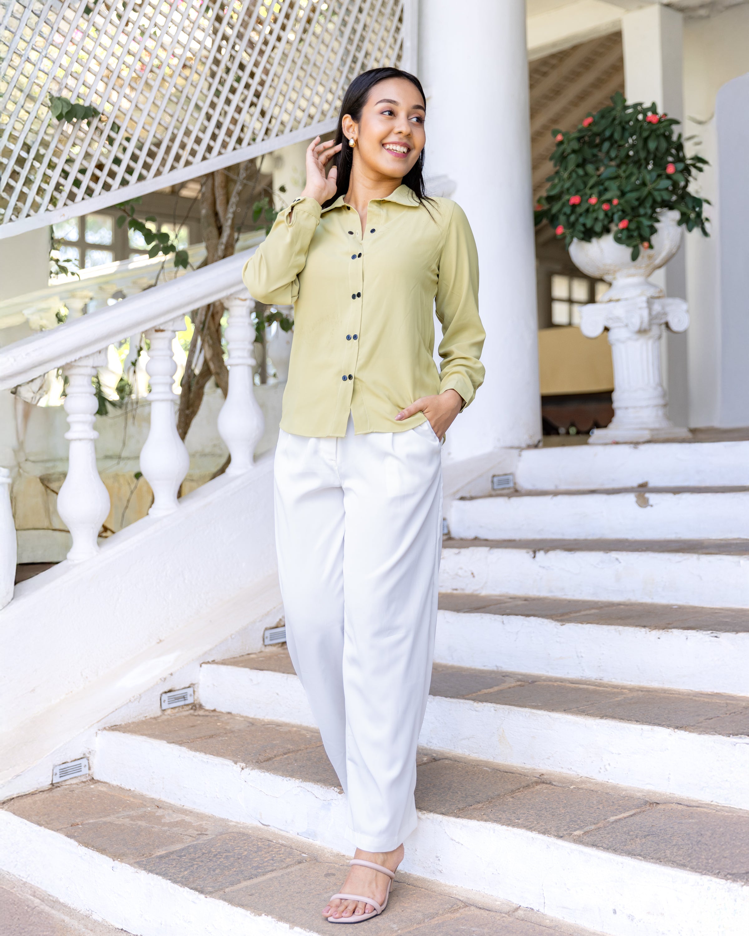 Carina Double Buttoned  Workwear Top - Green