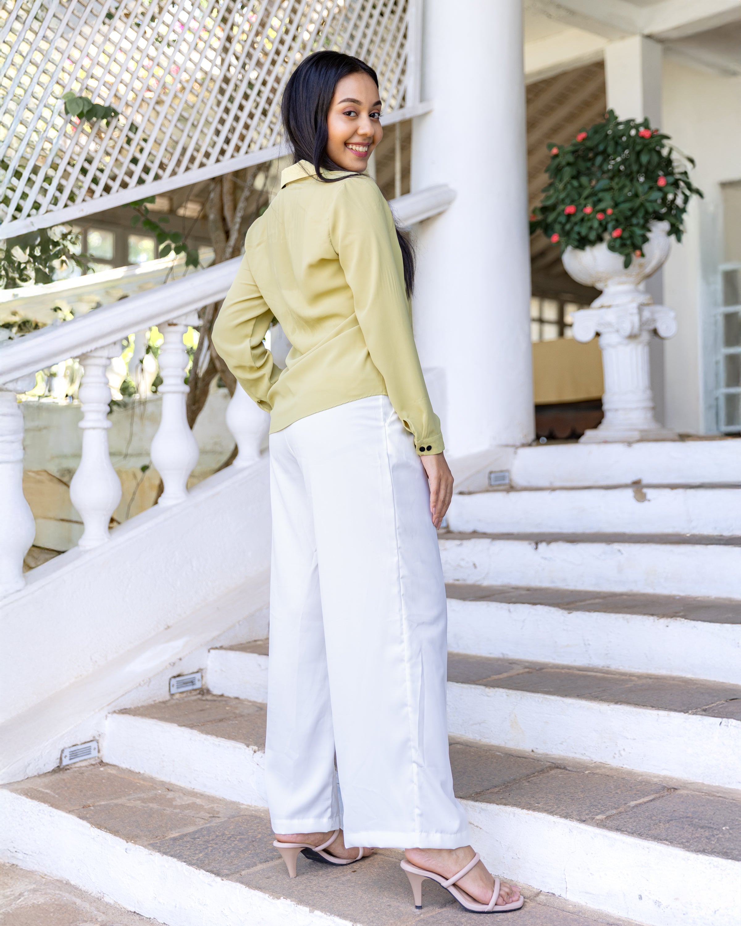 Carina Double Buttoned  Workwear Top - Green