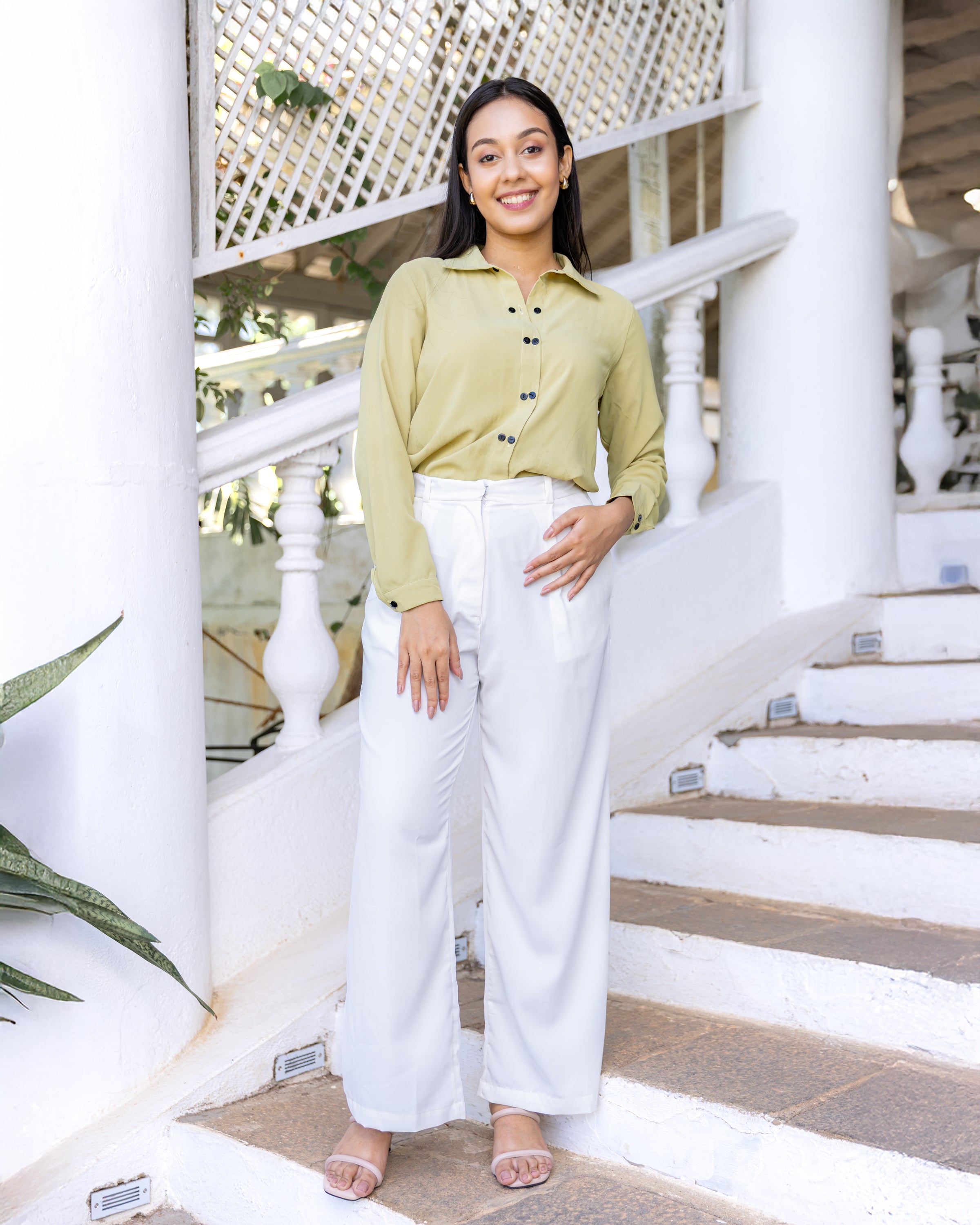 Carina Double Buttoned  Workwear Top - Green