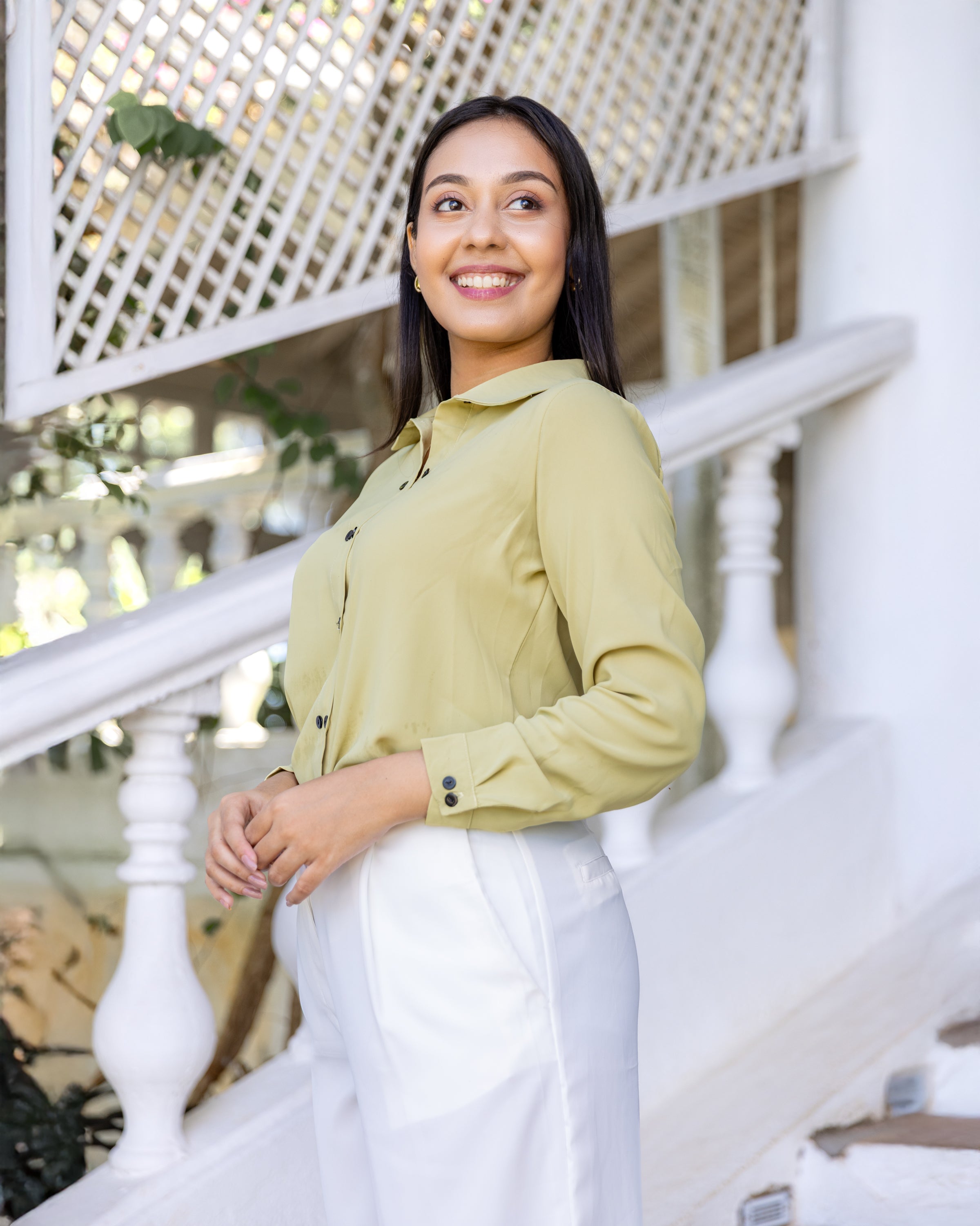 Carina Double Buttoned  Workwear Top - Green