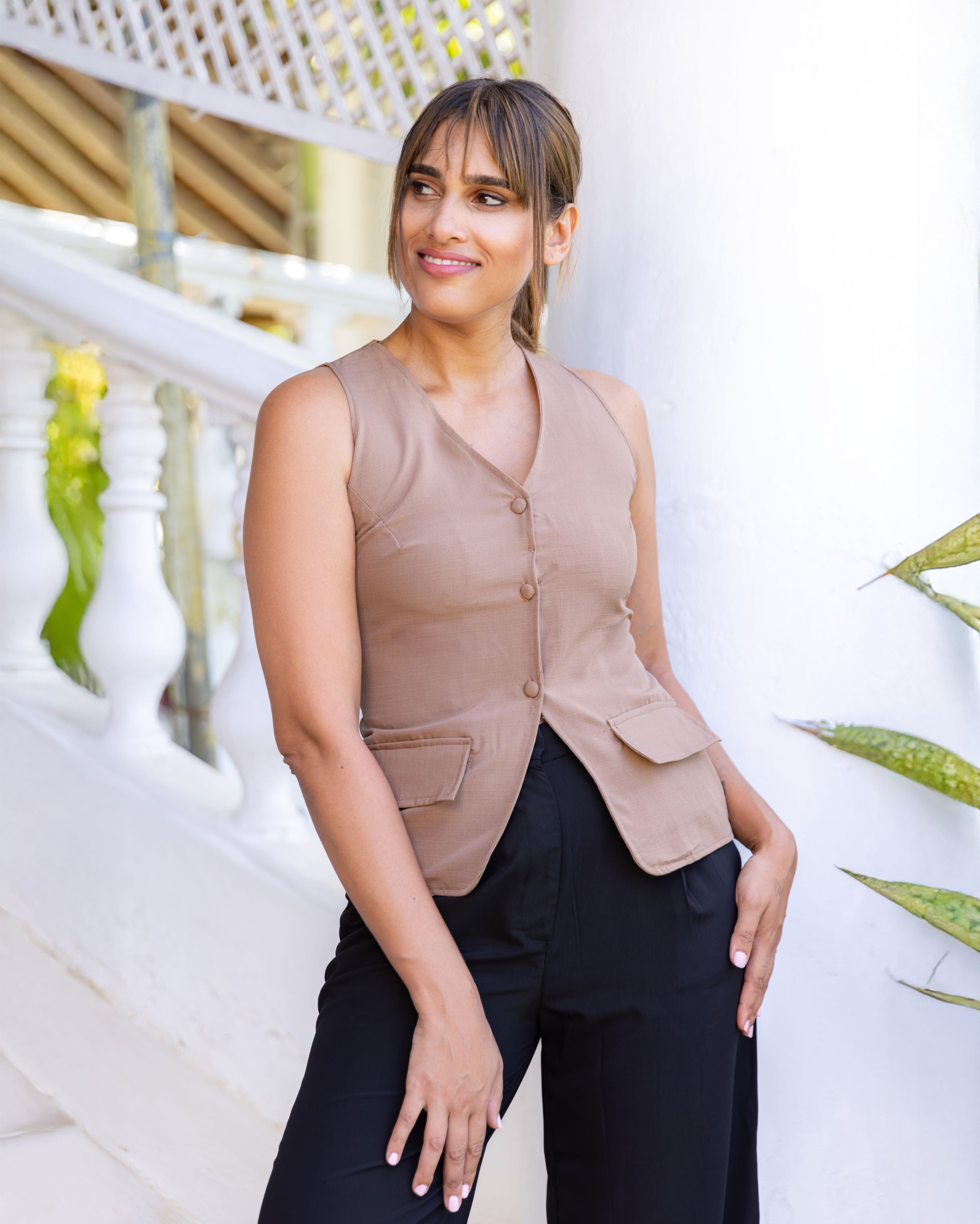 Hazel Workwear Top - Beige