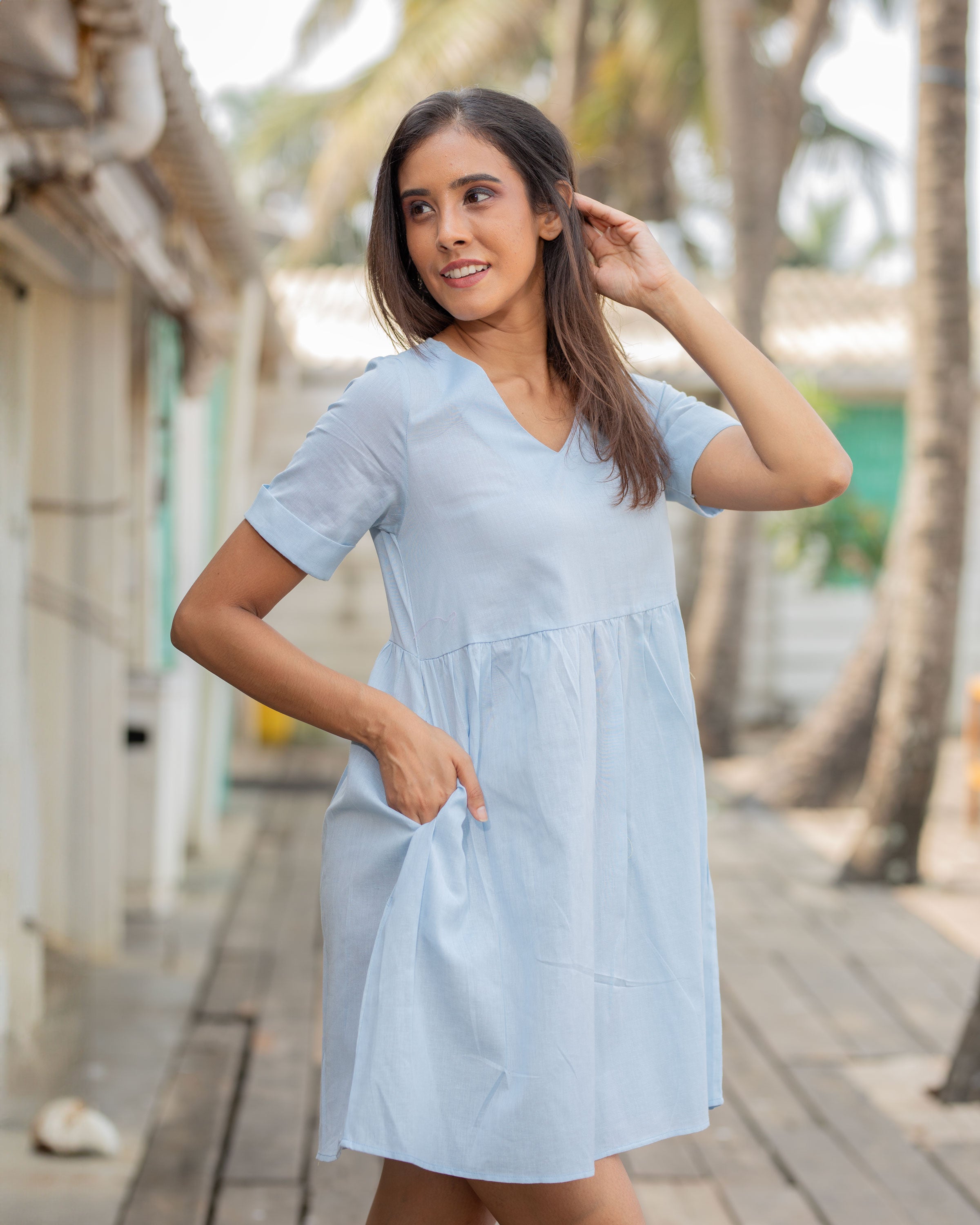 Dear Dahlia Cotton Mini Dress -Blue