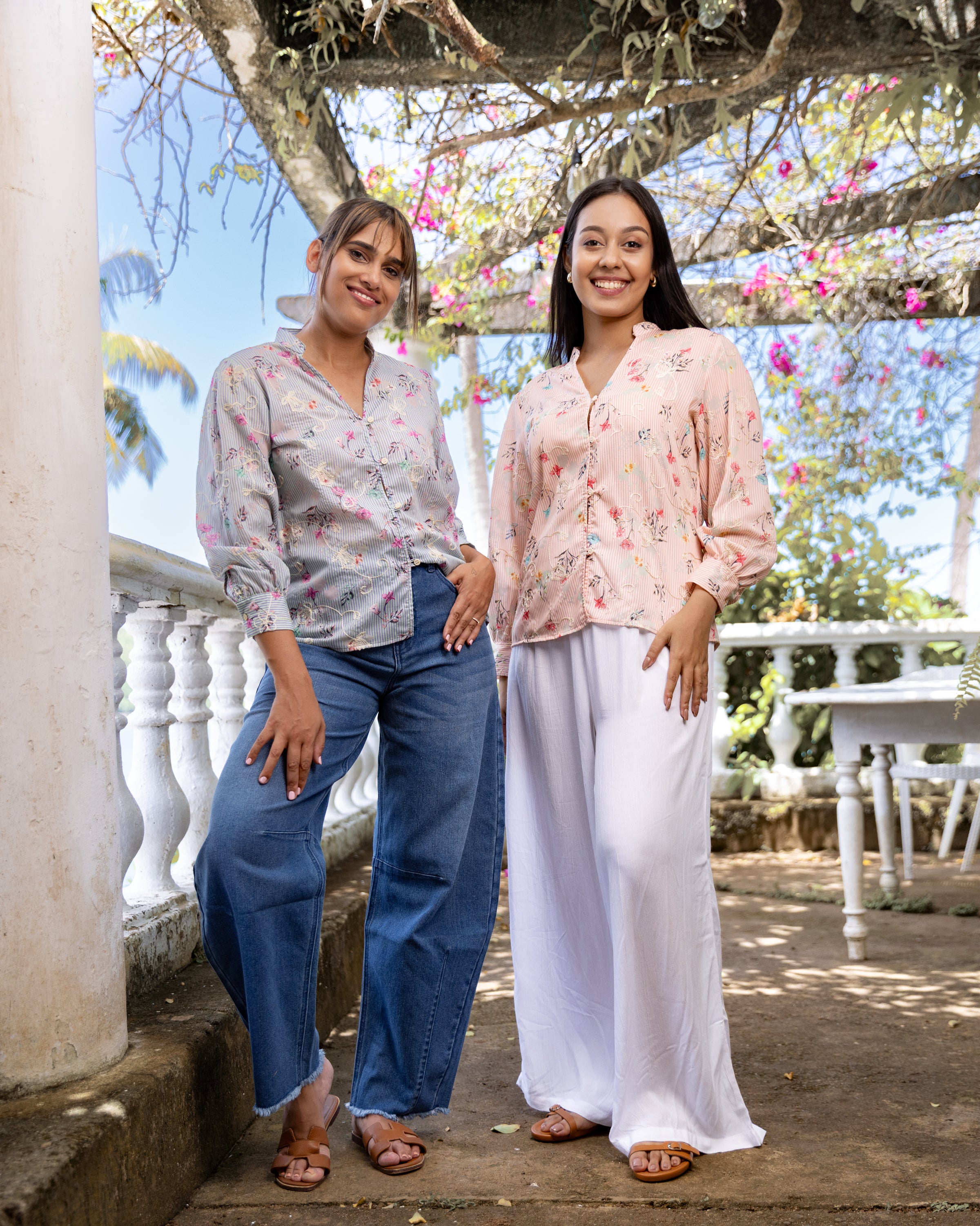 Louise Emboridered Striped Blouse -  Pink