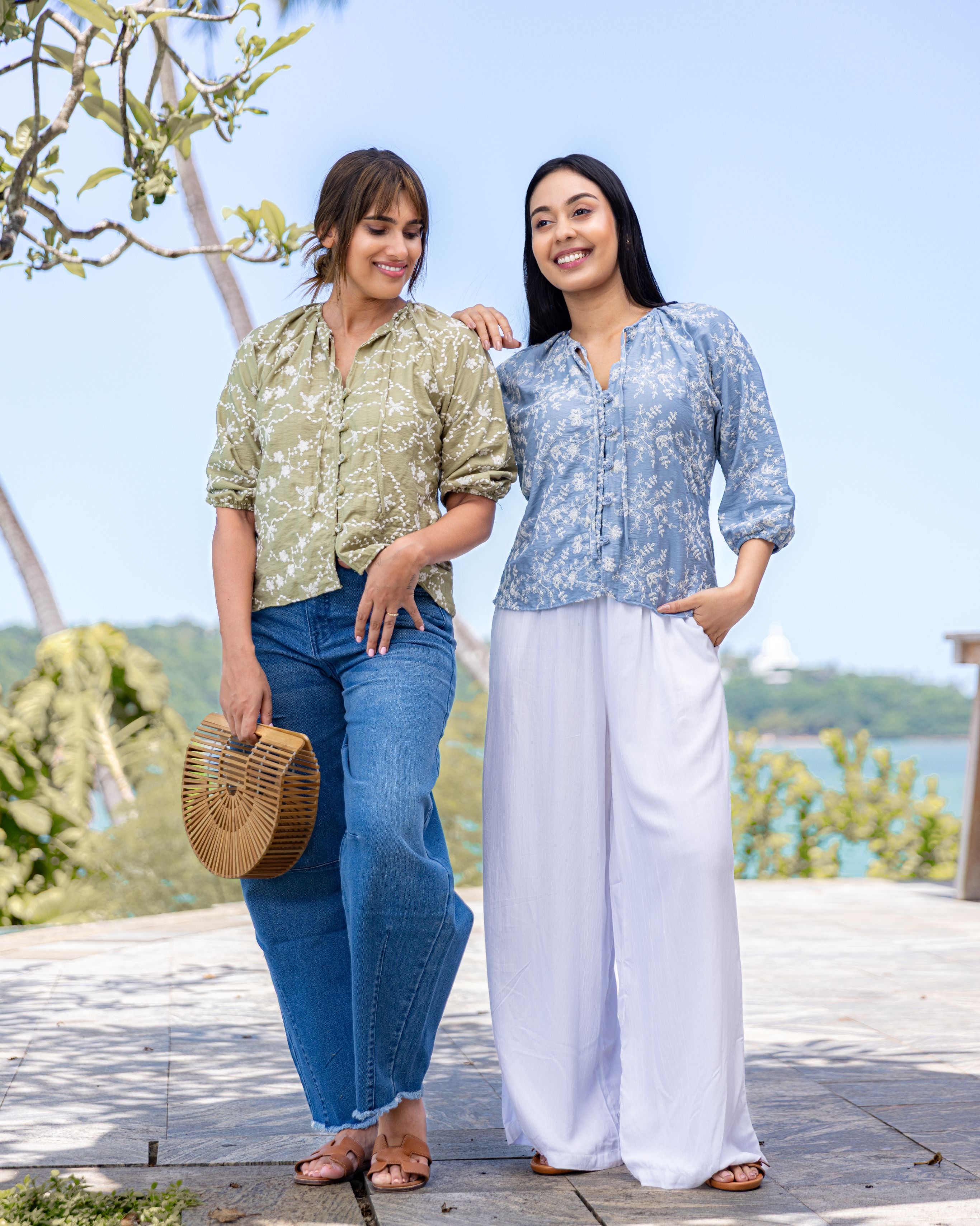 Talia Embroidary Top - Sage Printed