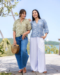 Talia Embroidary Top - Blue Printed
