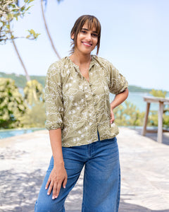 Talia Embroidary Top - Sage Printed