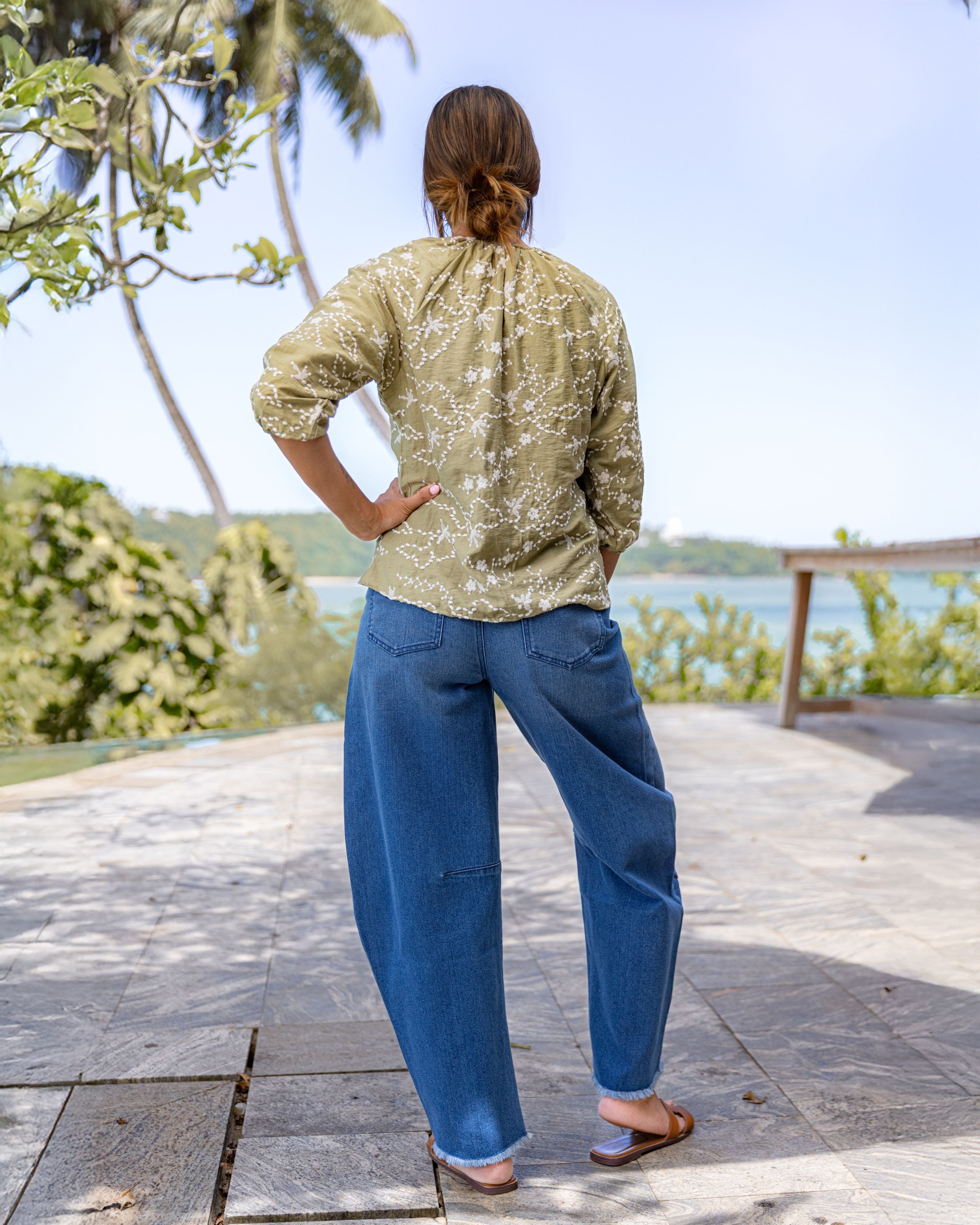 Talia Embroidary Top - Sage Printed