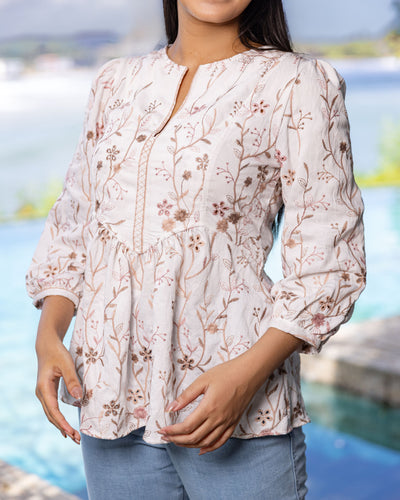 Ruhi Emroidary Lux Top - White Printed