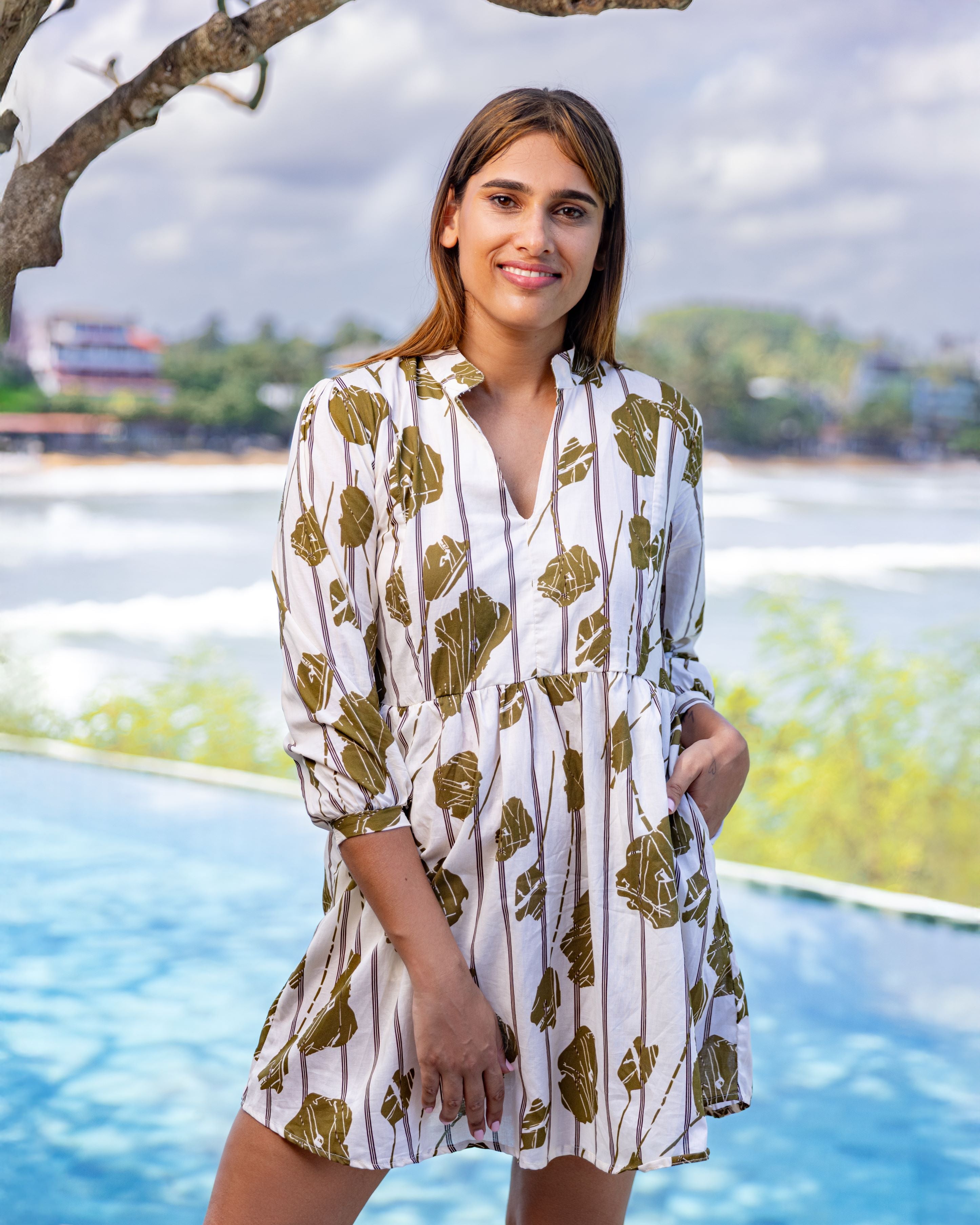 Heaven Floral Printed Mini Dress - Green Print