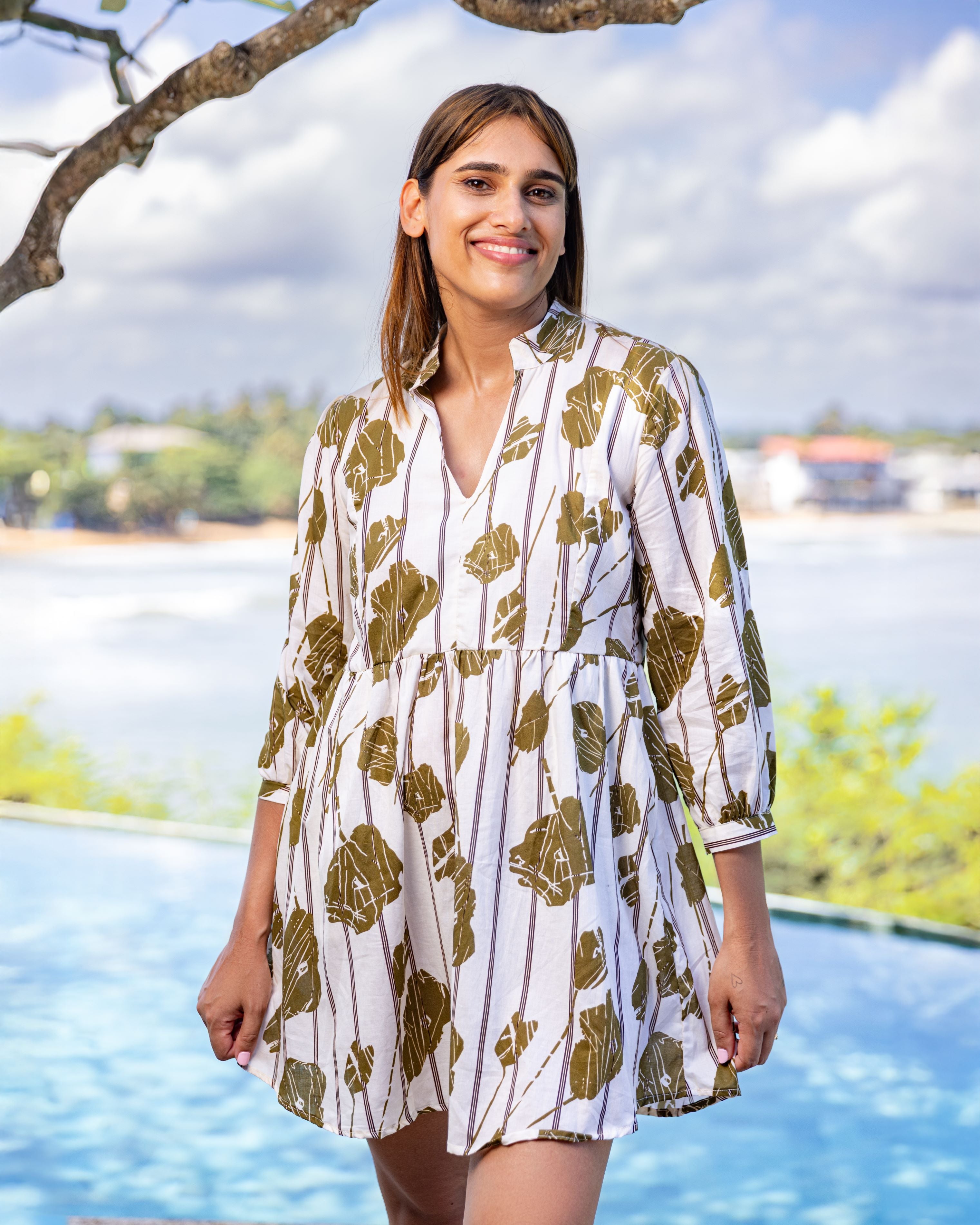 Heaven Floral Printed Mini Dress - Green Print