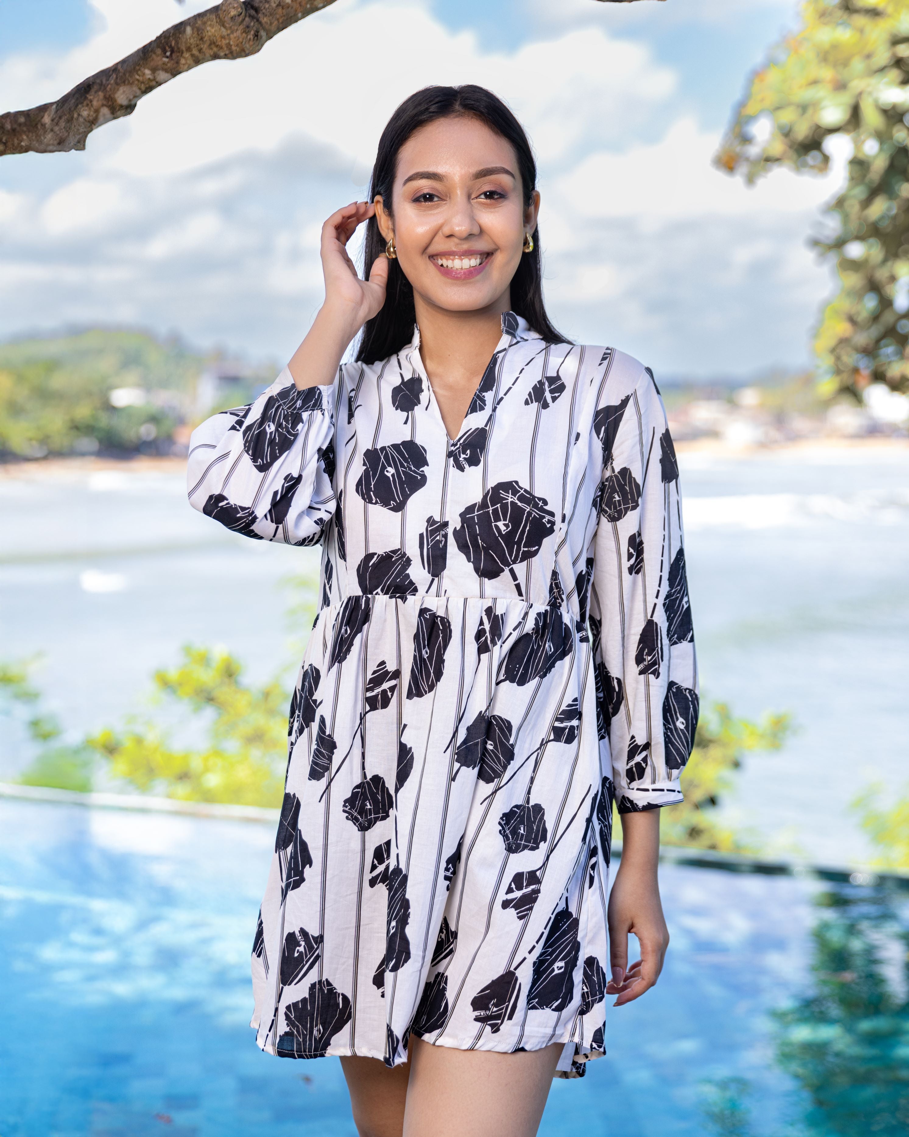 Heaven Floral Printed Mini Dress - Black Print