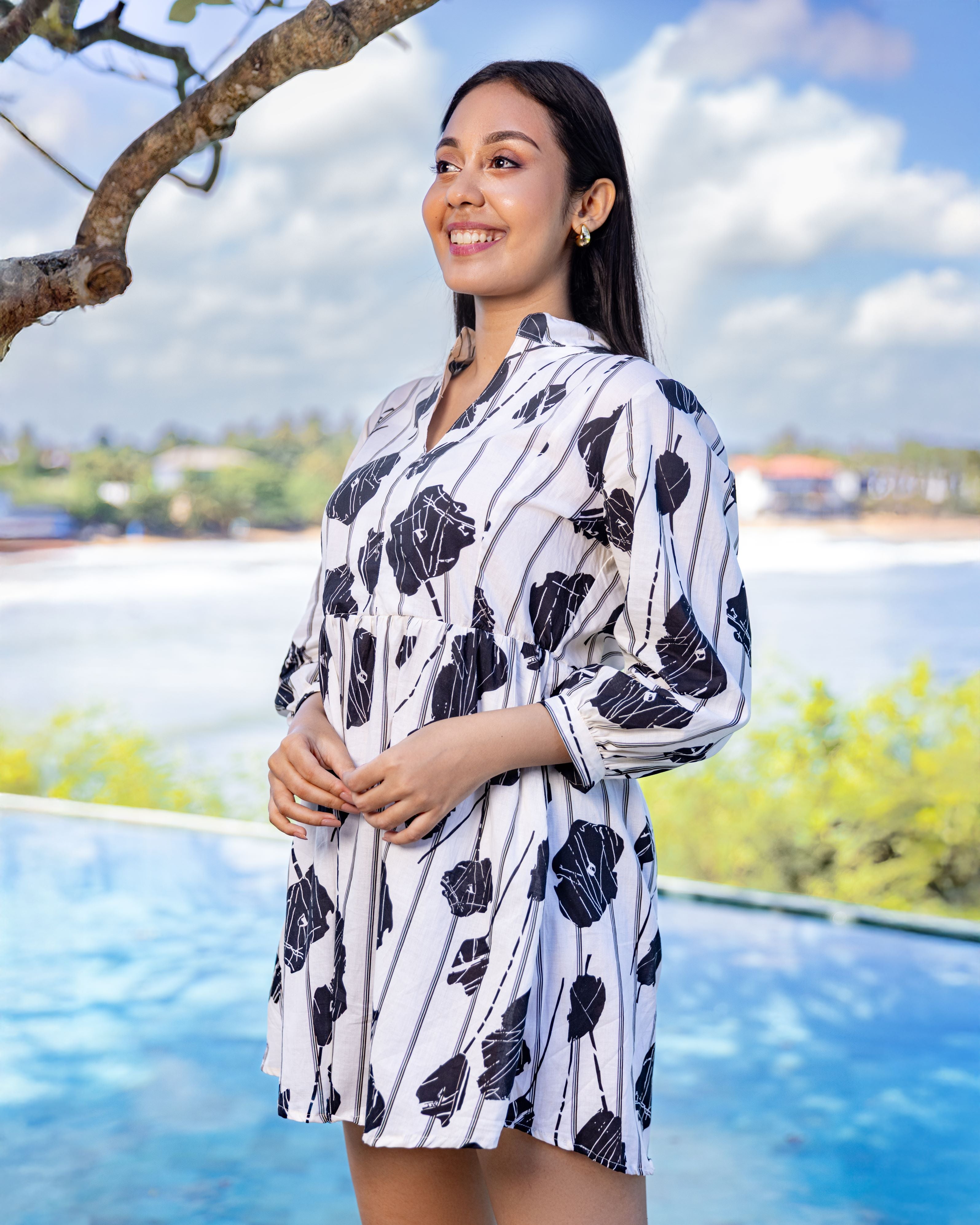 Heaven Floral Printed Mini Dress - Black Print