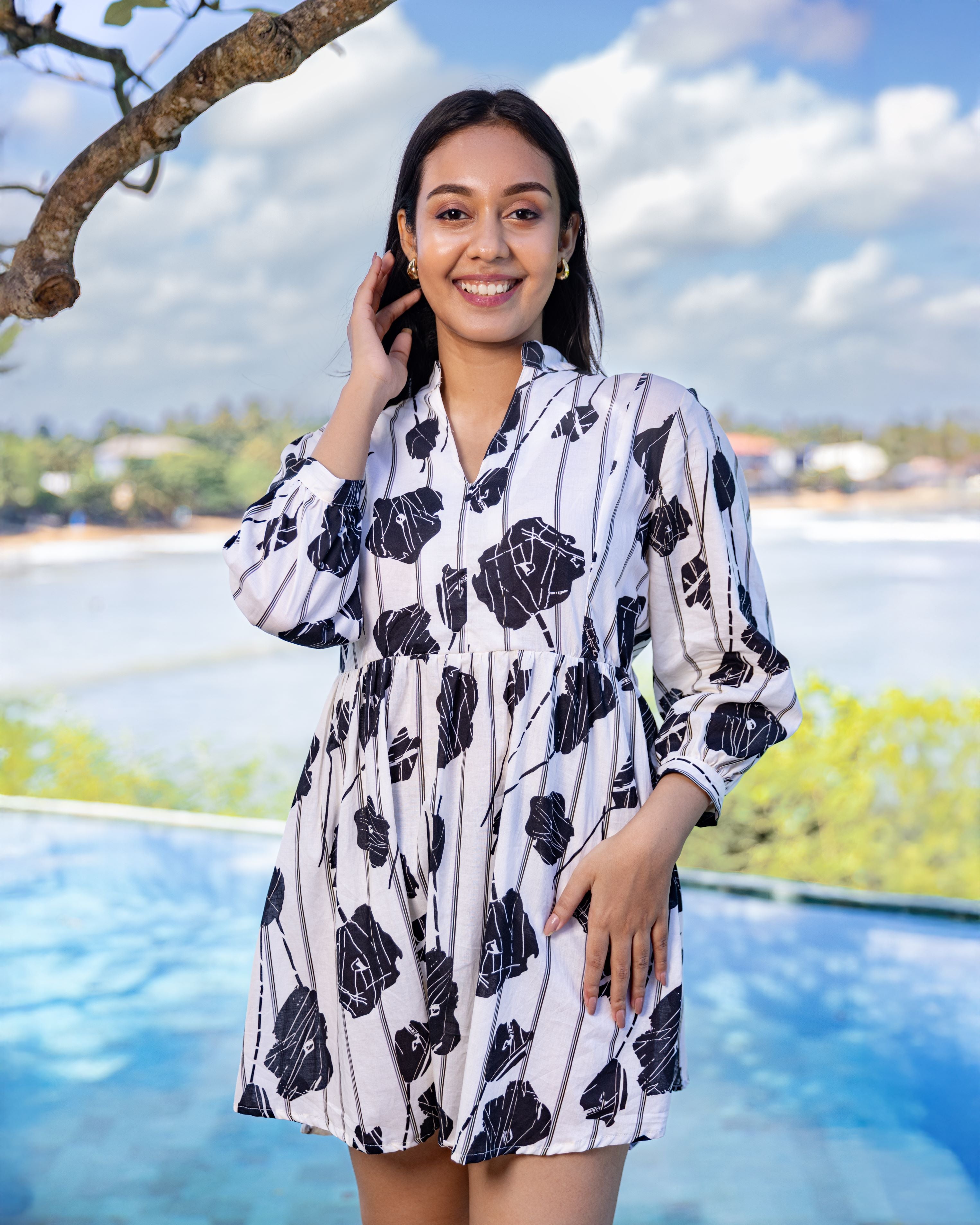 Heaven Floral Printed Mini Dress - Black Print