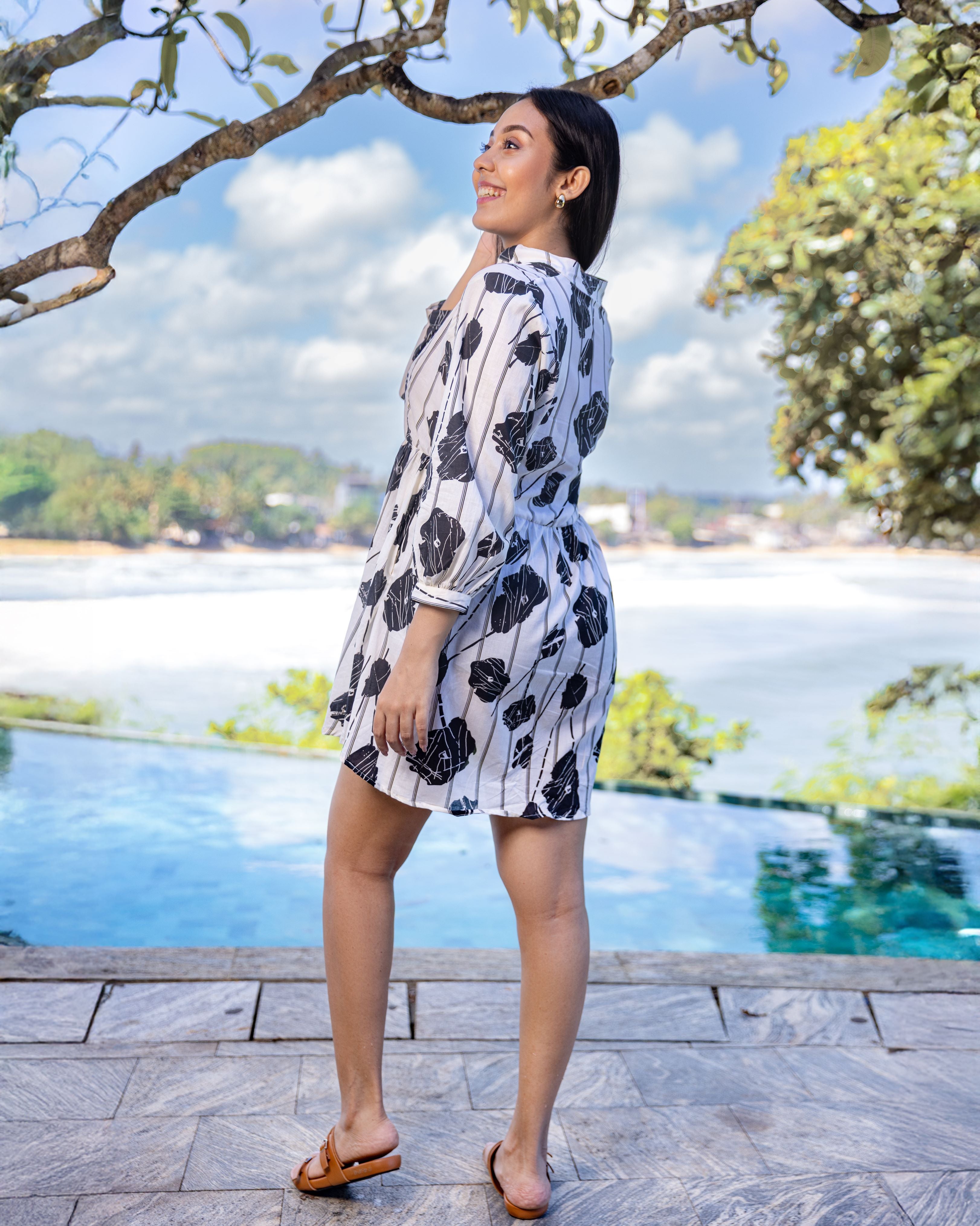 Heaven Floral Printed Mini Dress - Black Print