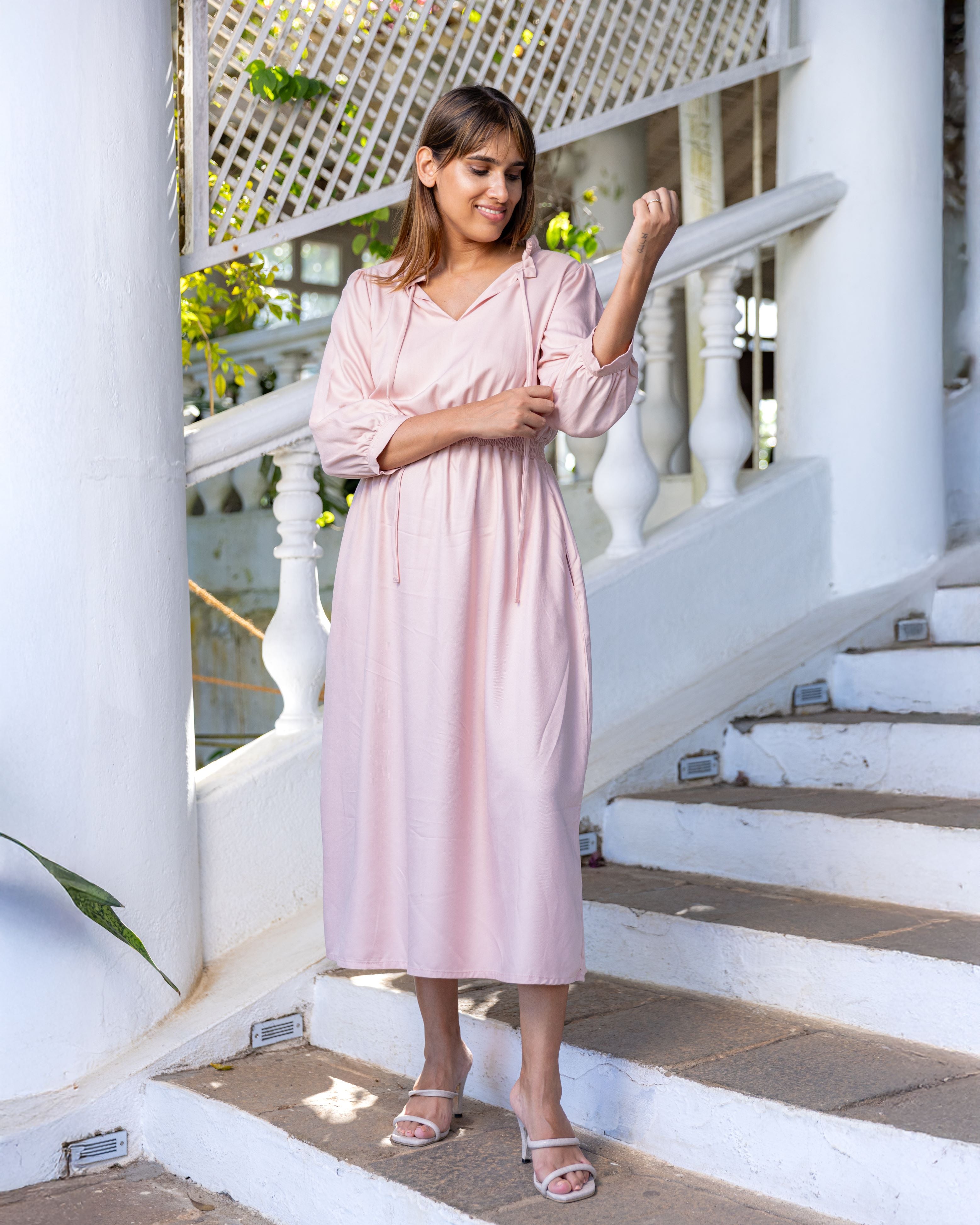 Dolores Smocked  Midi Dress - Pink