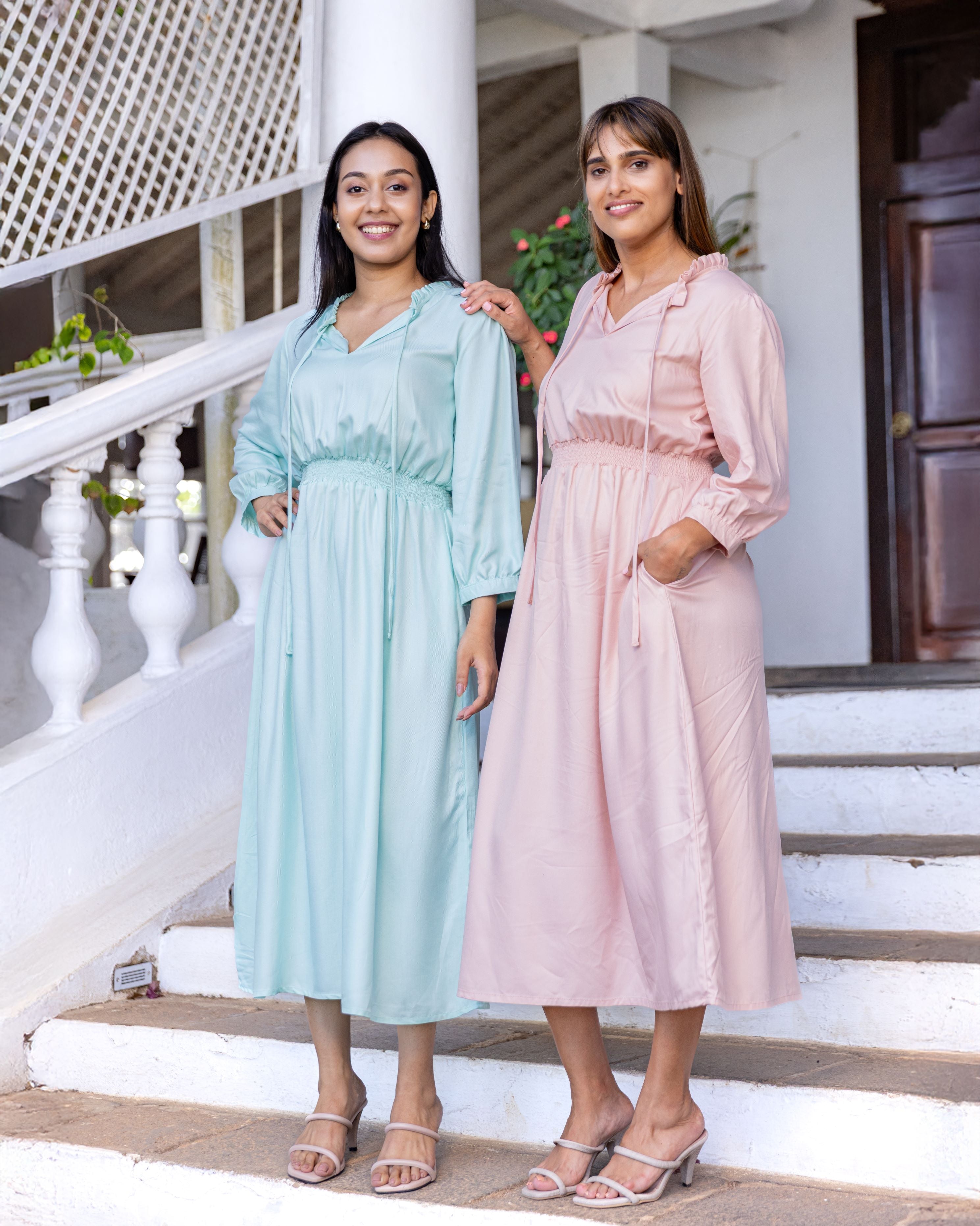 Dolores Smocked  Midi Dress - Blue