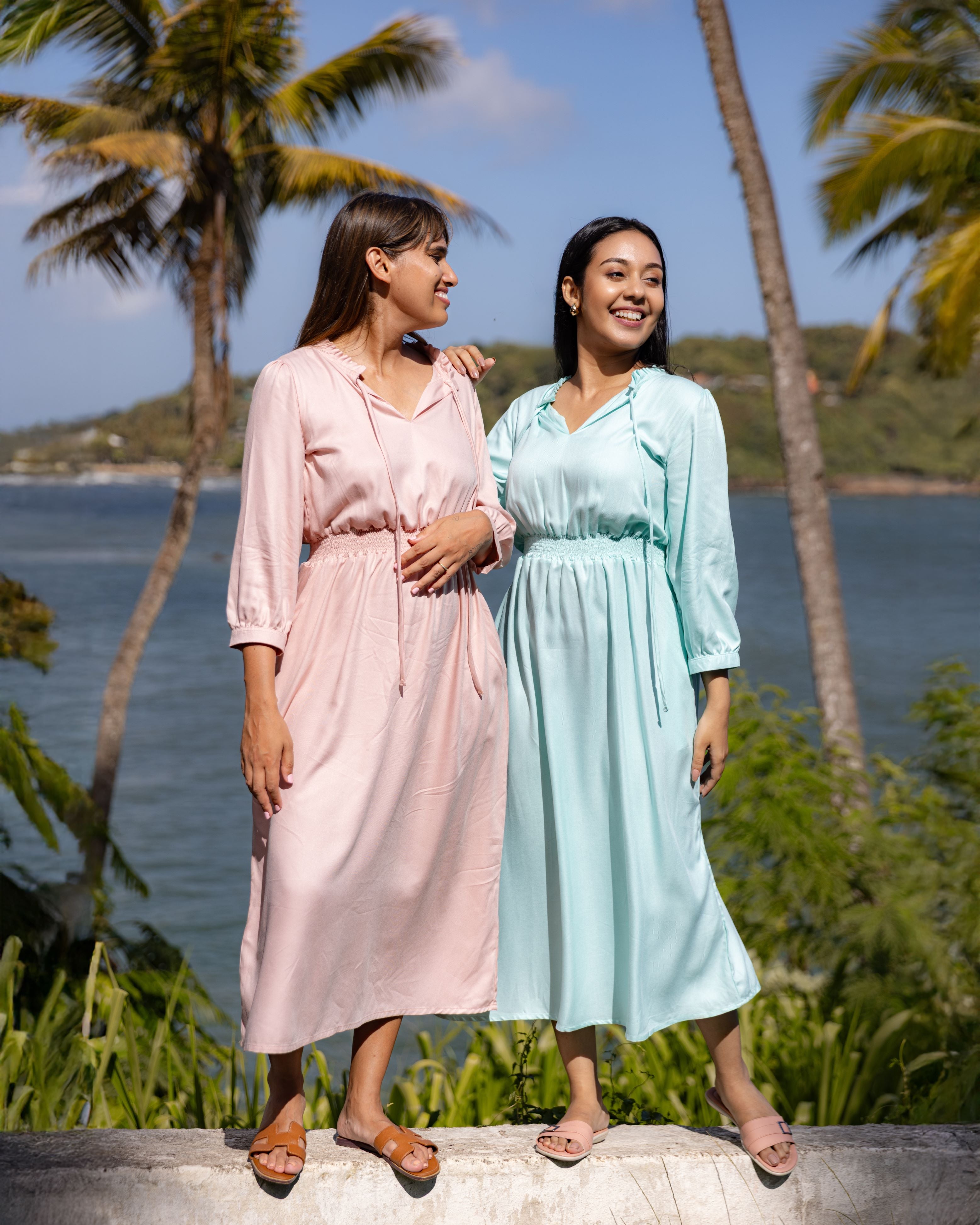 Dolores Smocked  Midi Dress - Blue