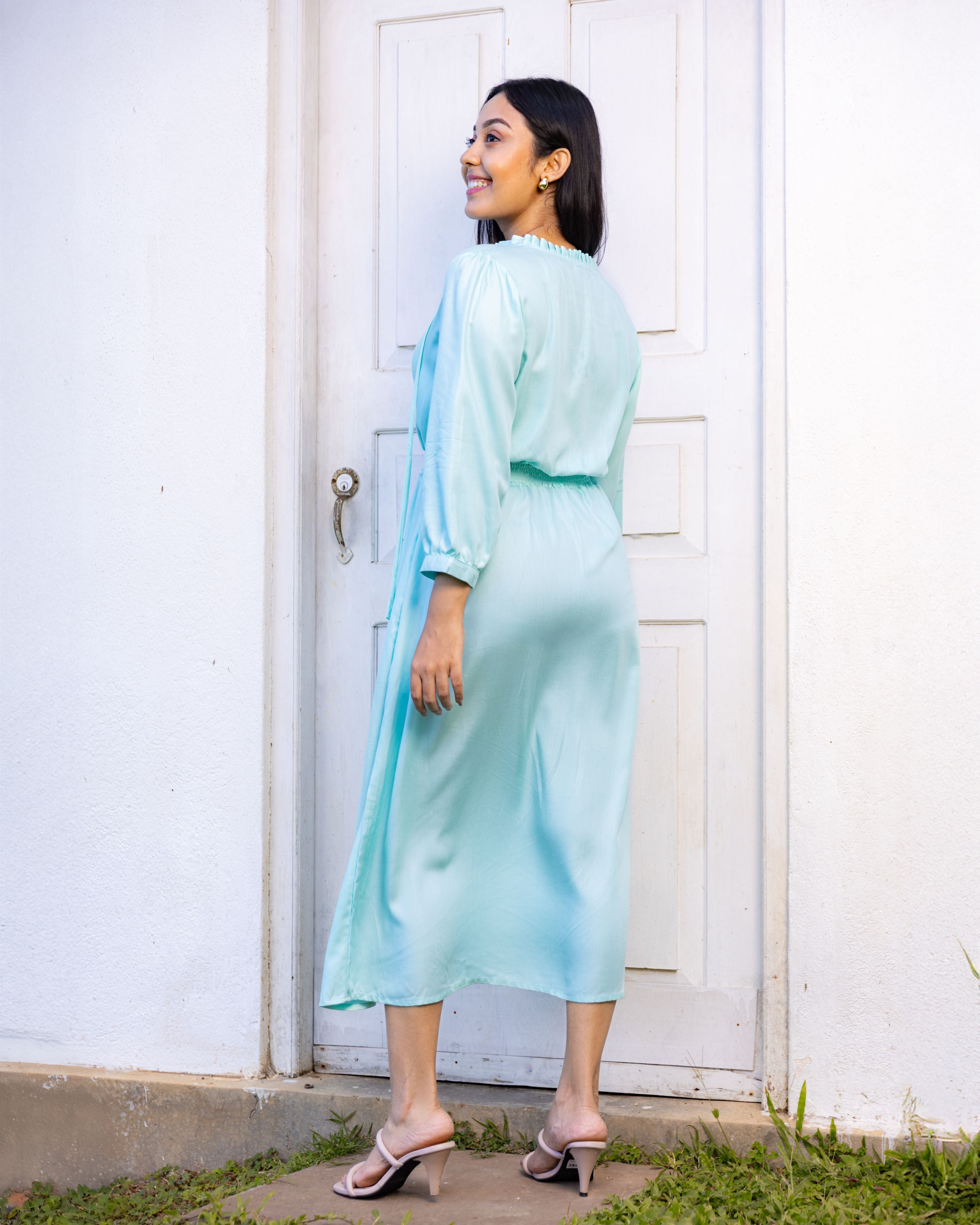 Dolores Smocked  Midi Dress - Blue